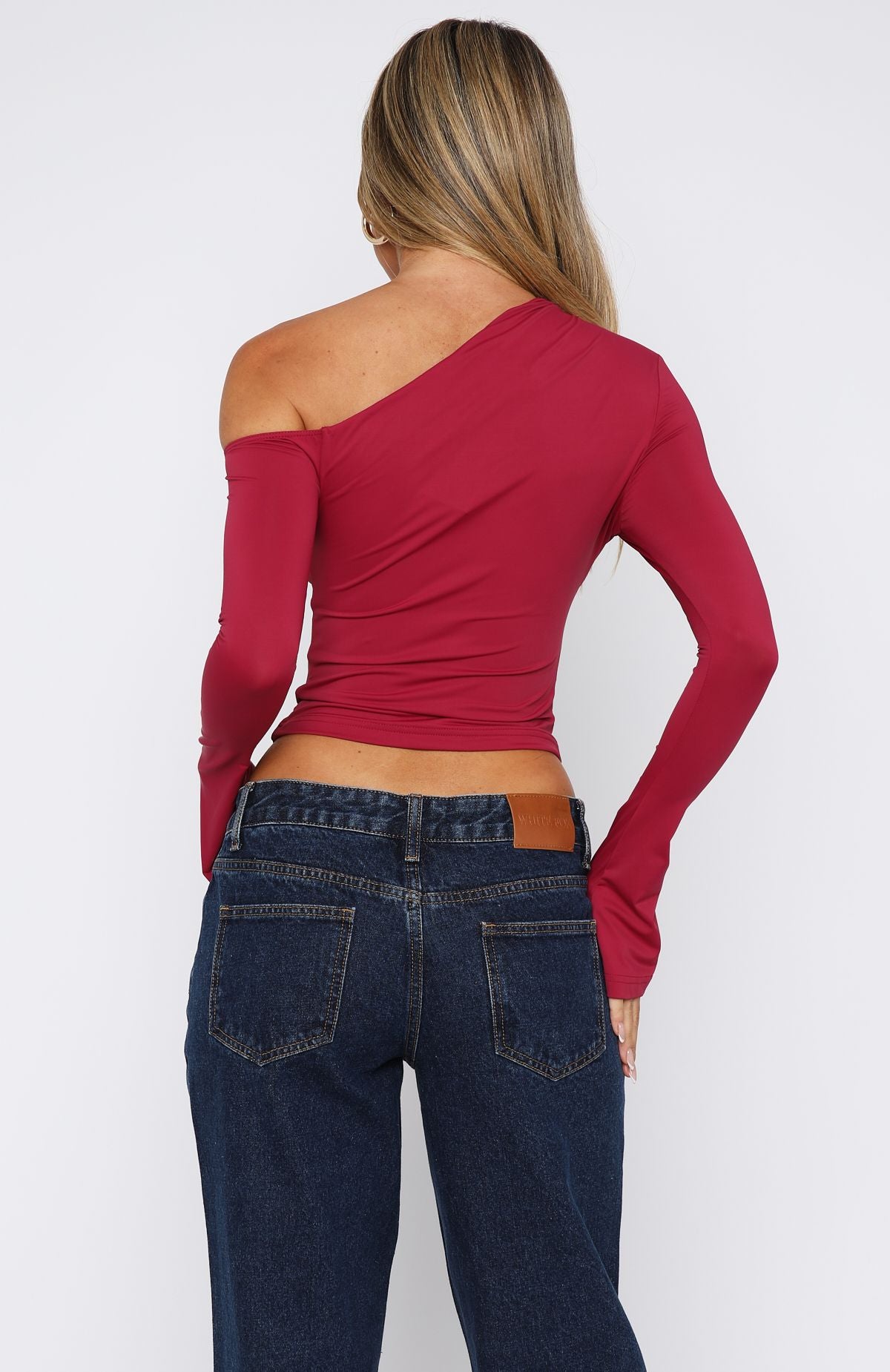 Said So One Shoulder Long Sleeve Top Berry - Floral Detailing