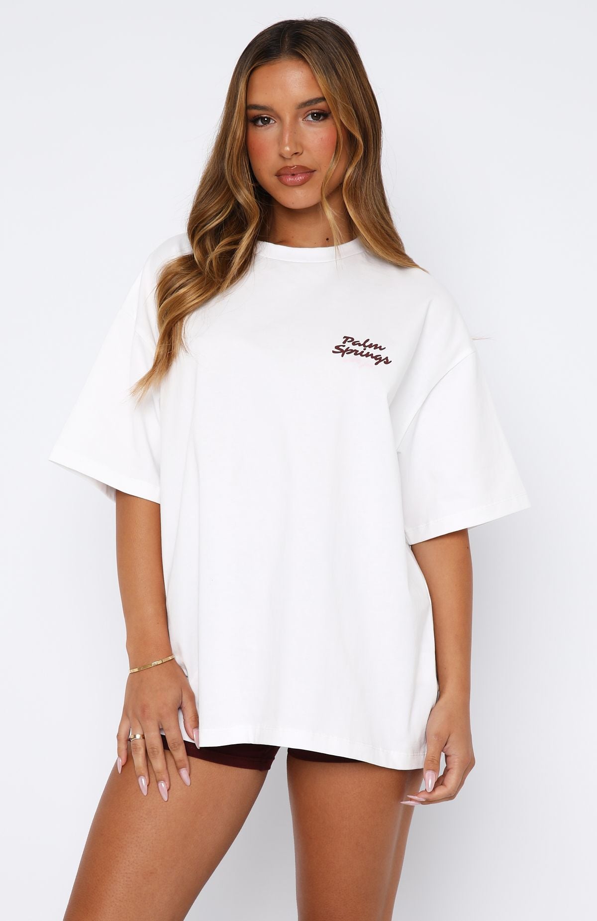 Palm Springs Oversized Cotton T-Shirt with Logo Print - White