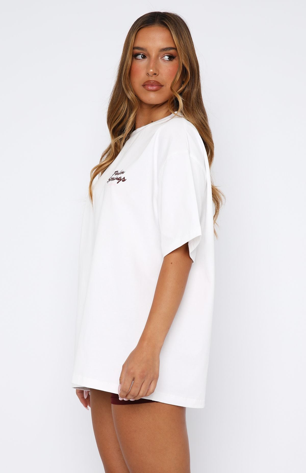 Palm Springs Oversized Cotton T-Shirt with Logo Print - White