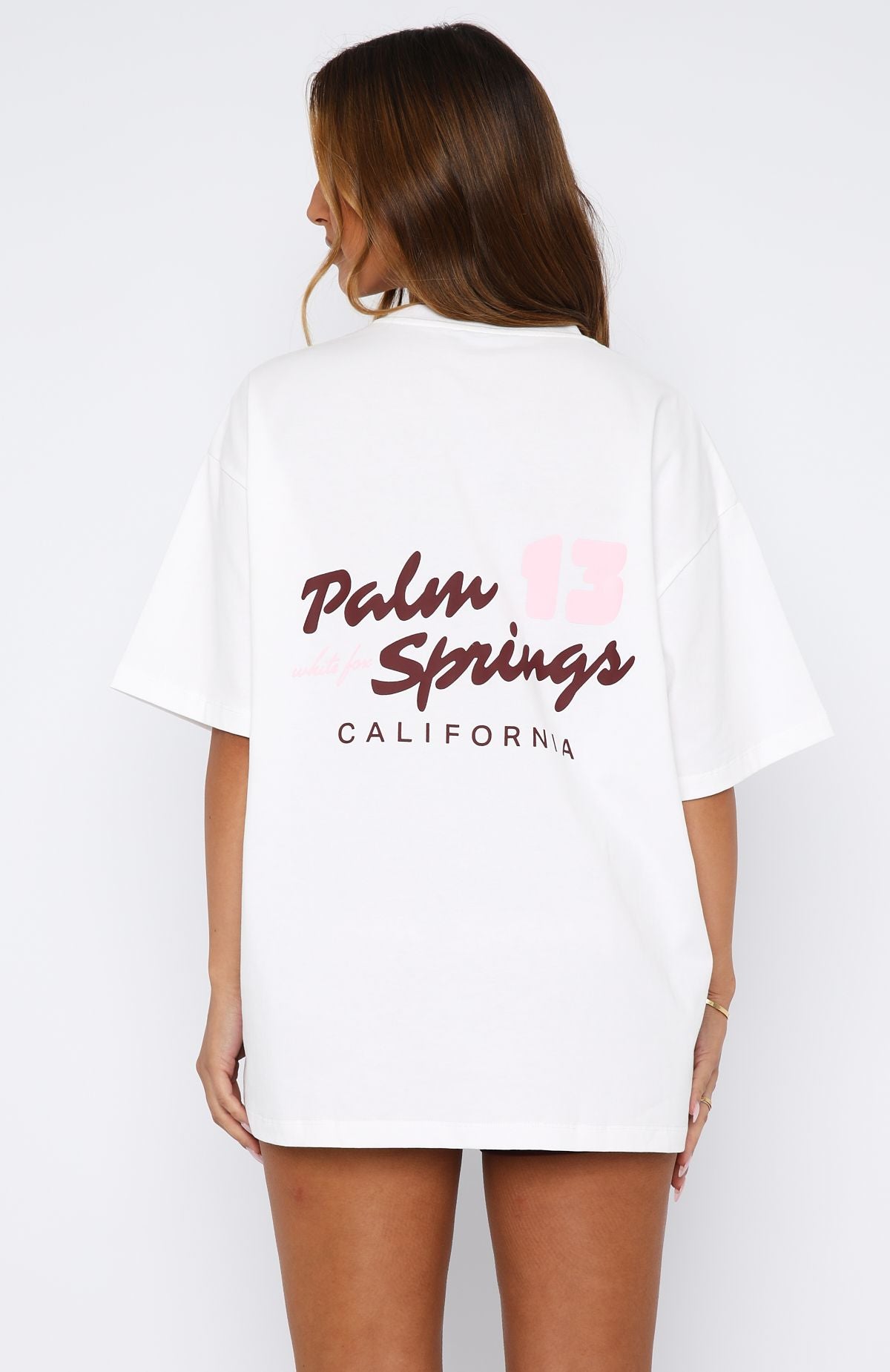 Palm Springs Oversized Cotton T-Shirt with Logo Print - White
