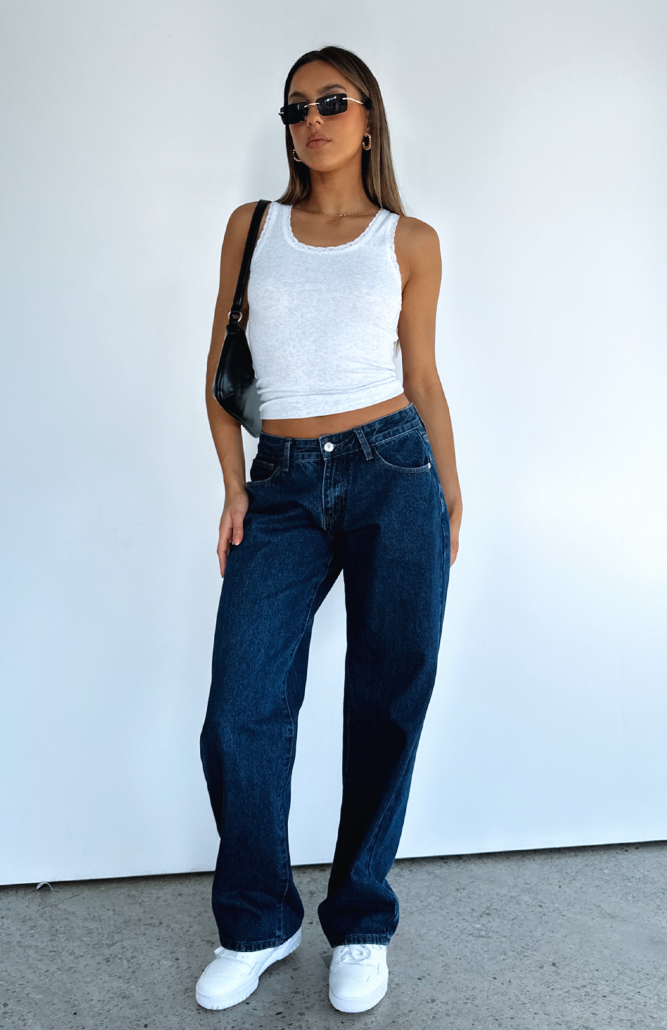 Low Rise Wide Leg Jeans - Indigo Wash Women's Denim