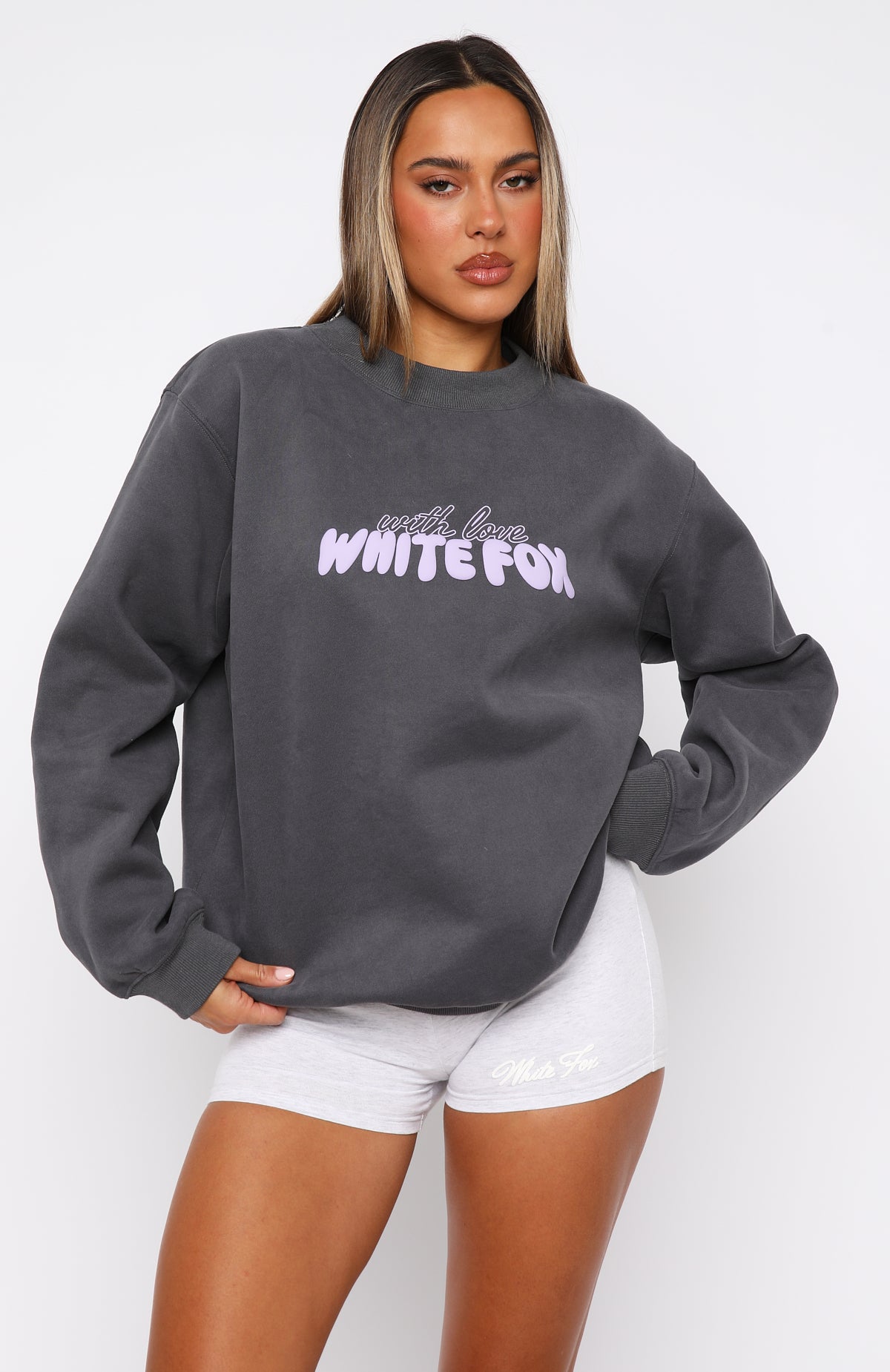 With Love Forever Oversized Fleece Sweater Volcanic