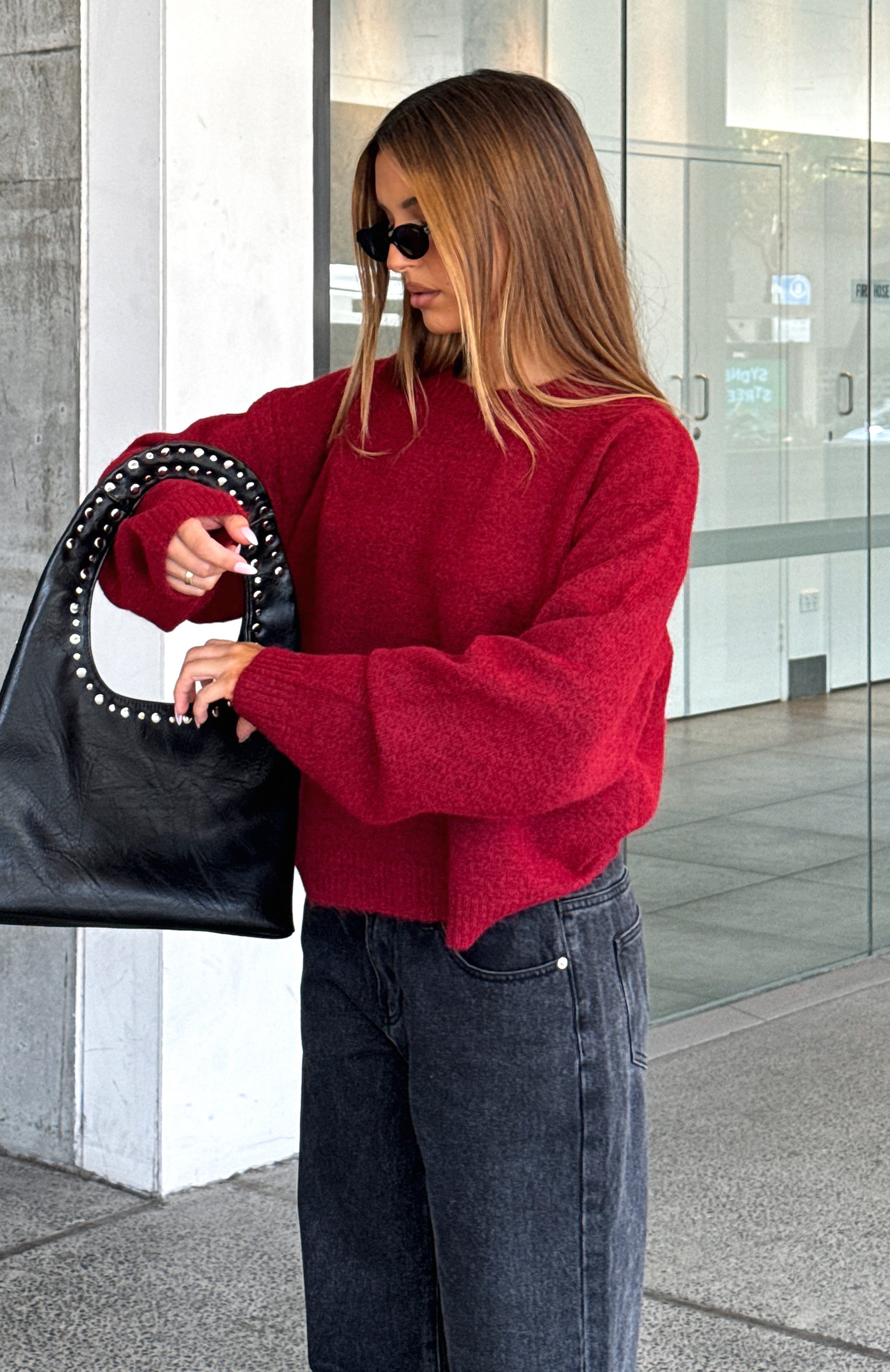 Burgundy Knit Sweater - High Neck Cropped & Cozy Fit