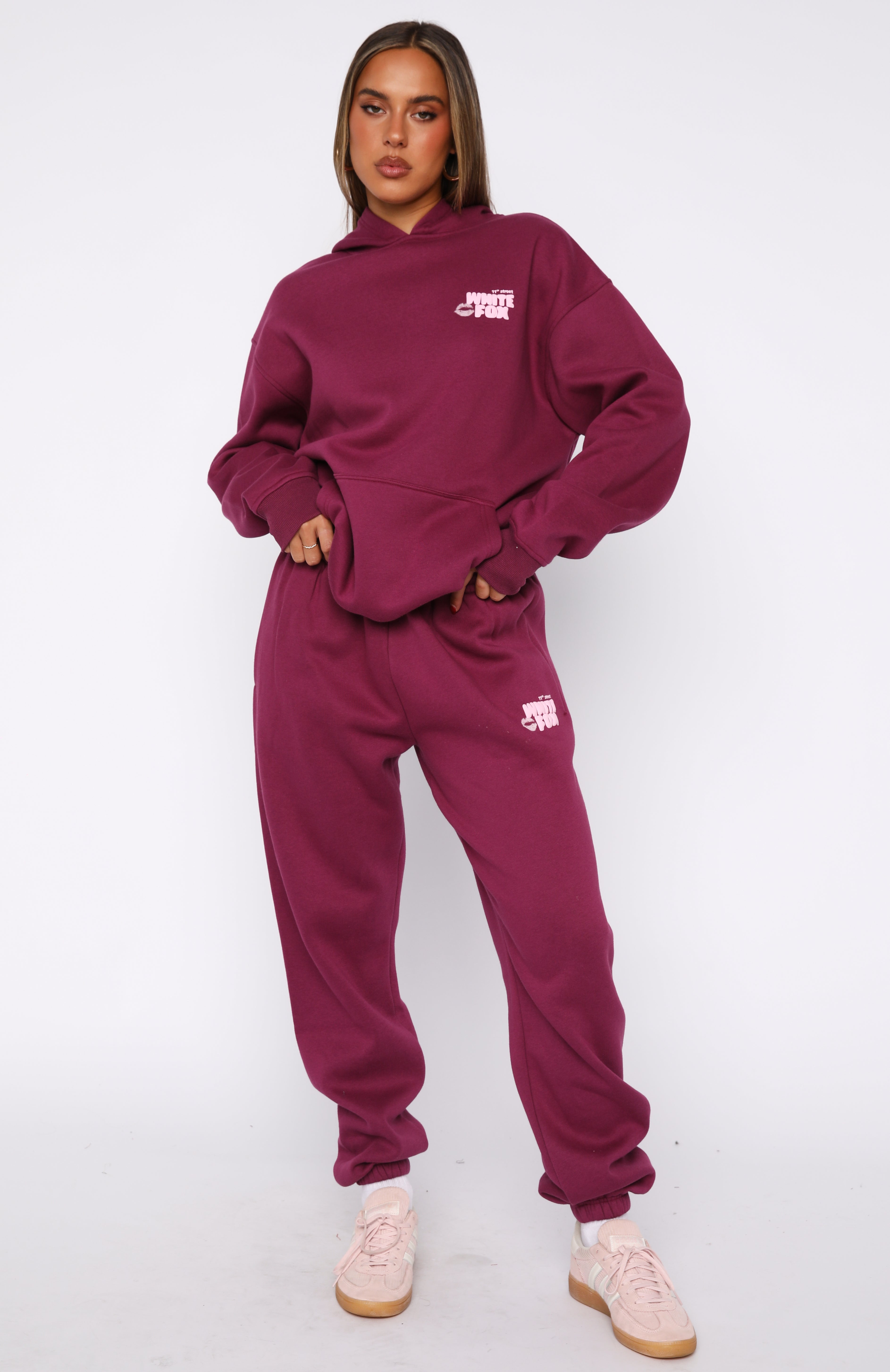 11th Street Sweet Kisses Fleece Sweatpants - Very Berry