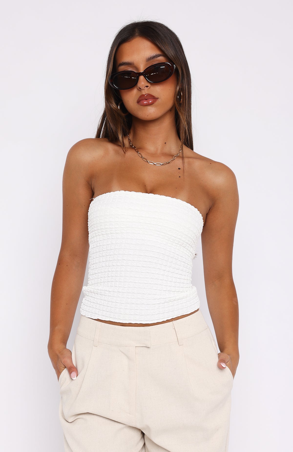 White Strapless Crop Top - Lined & Stretchy for Chic Outfits