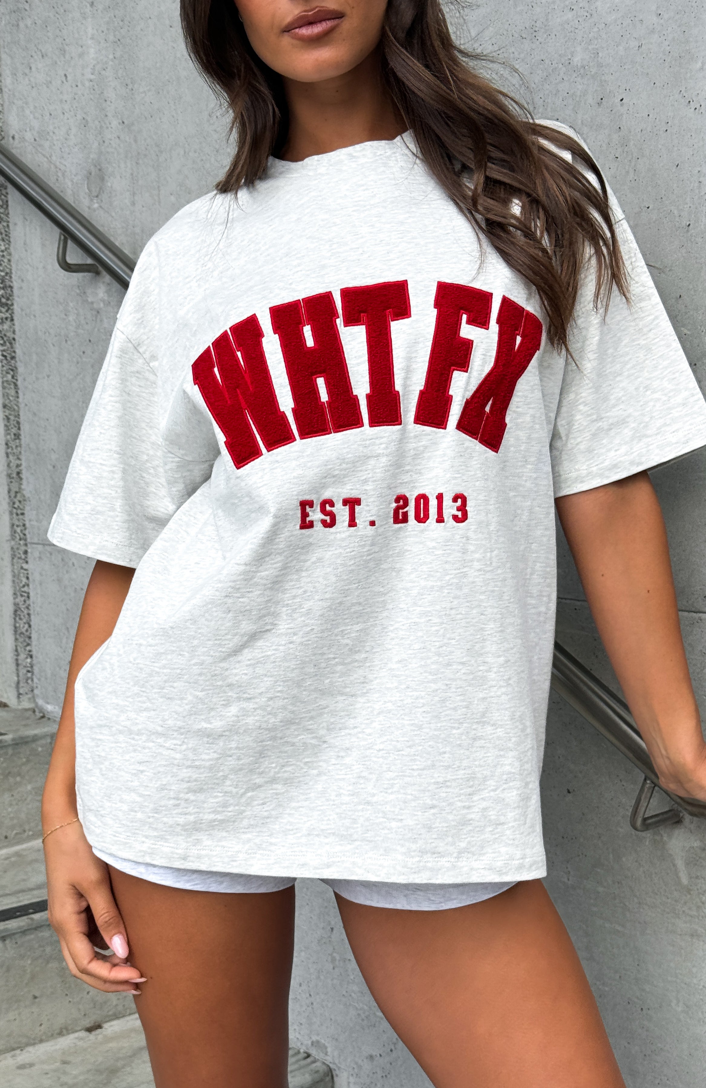 WF Logo Oversized Cotton T-Shirt Grey Marle/Red