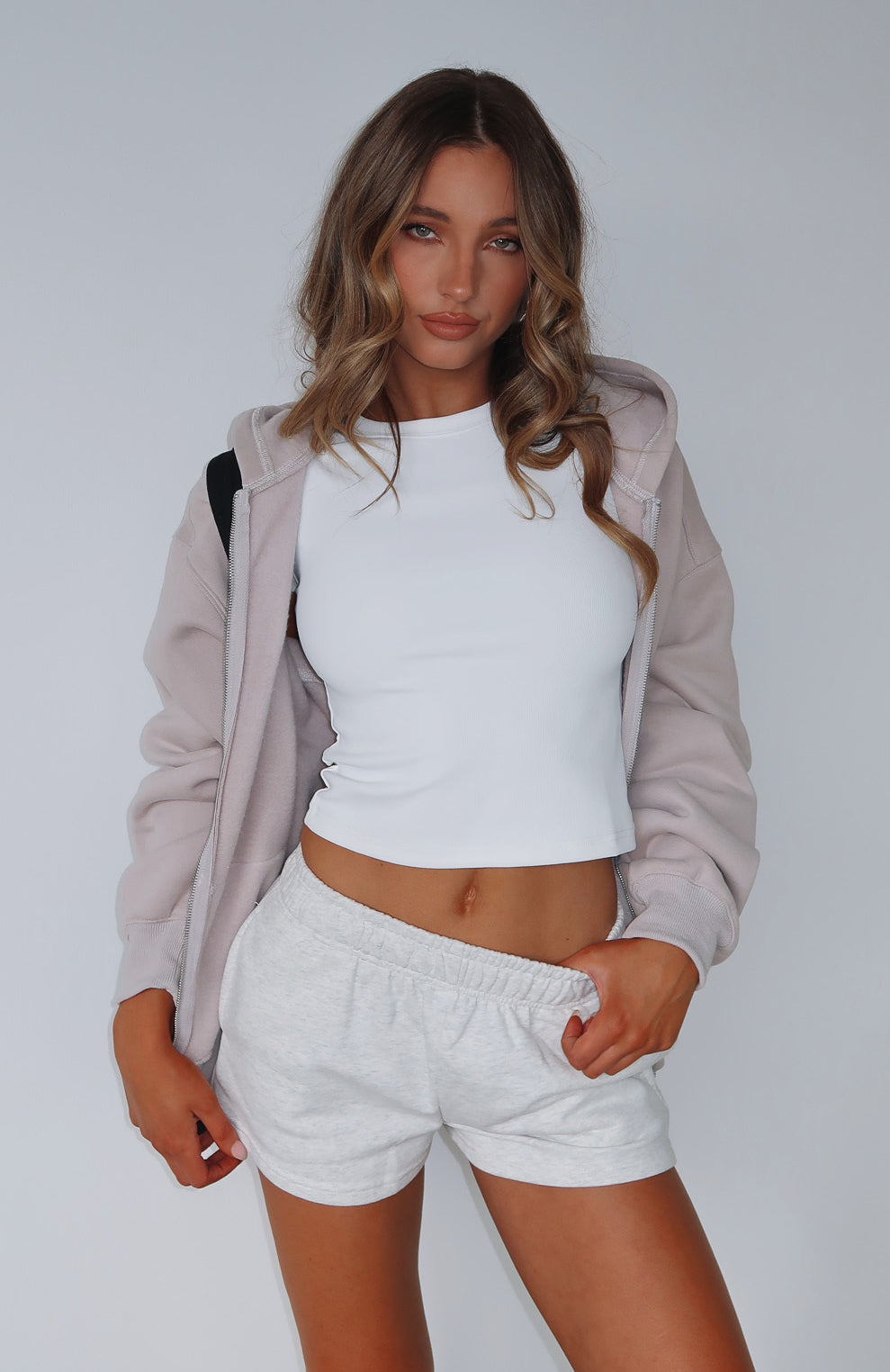 Miles Away Grey Marle Low Rise Cotton Shorts