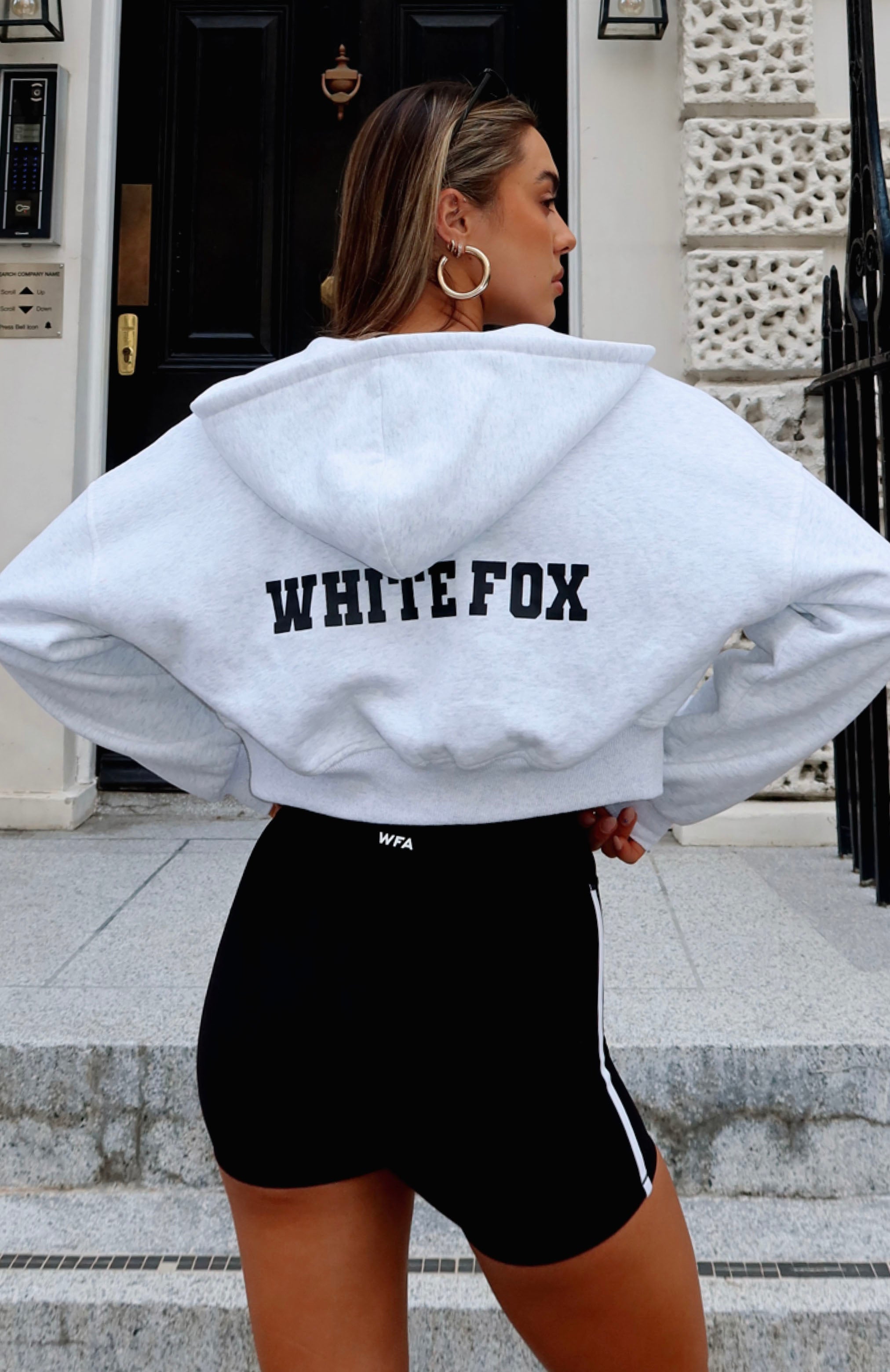 Cropped Oversized Hoodie Grey Marle with Zip Front