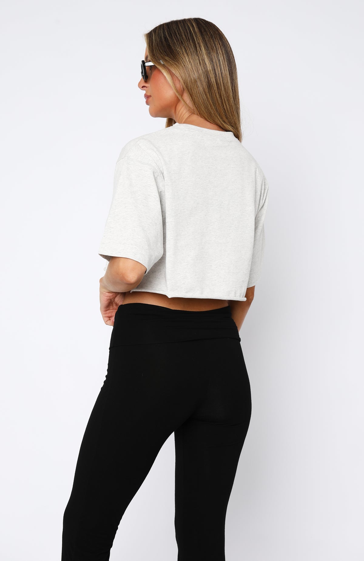 WF Let's Get Started Oversized Cropped Cotton Tee Grey Marle