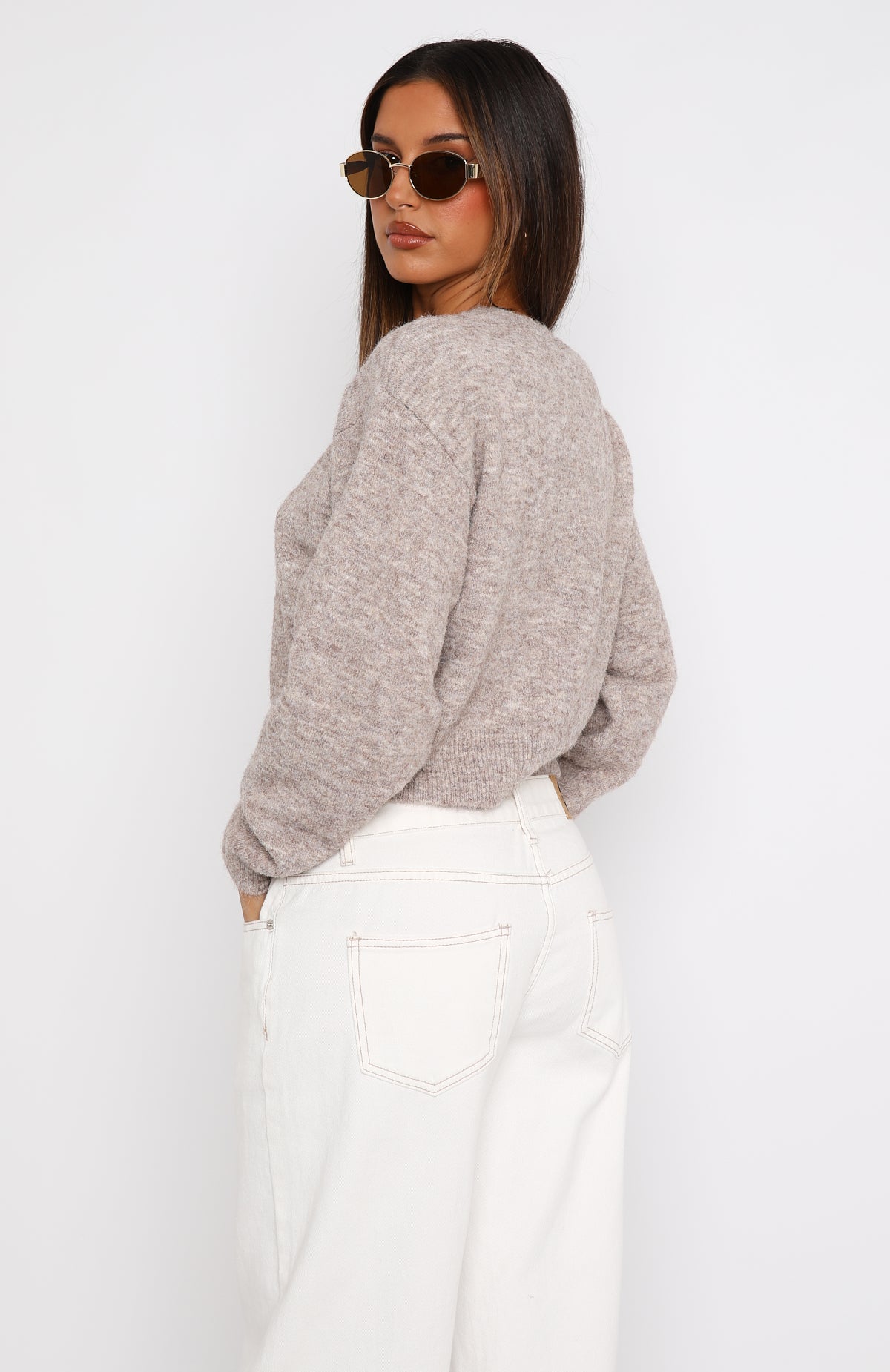 Taupe Knit Cardigan for Women - Warm Whispers Cropped Button-Up