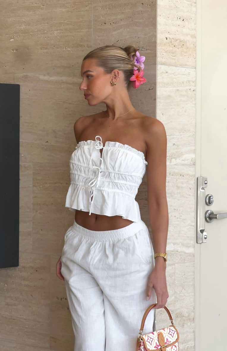 Secret Society White Strapless Cropped Top with Bust Ties