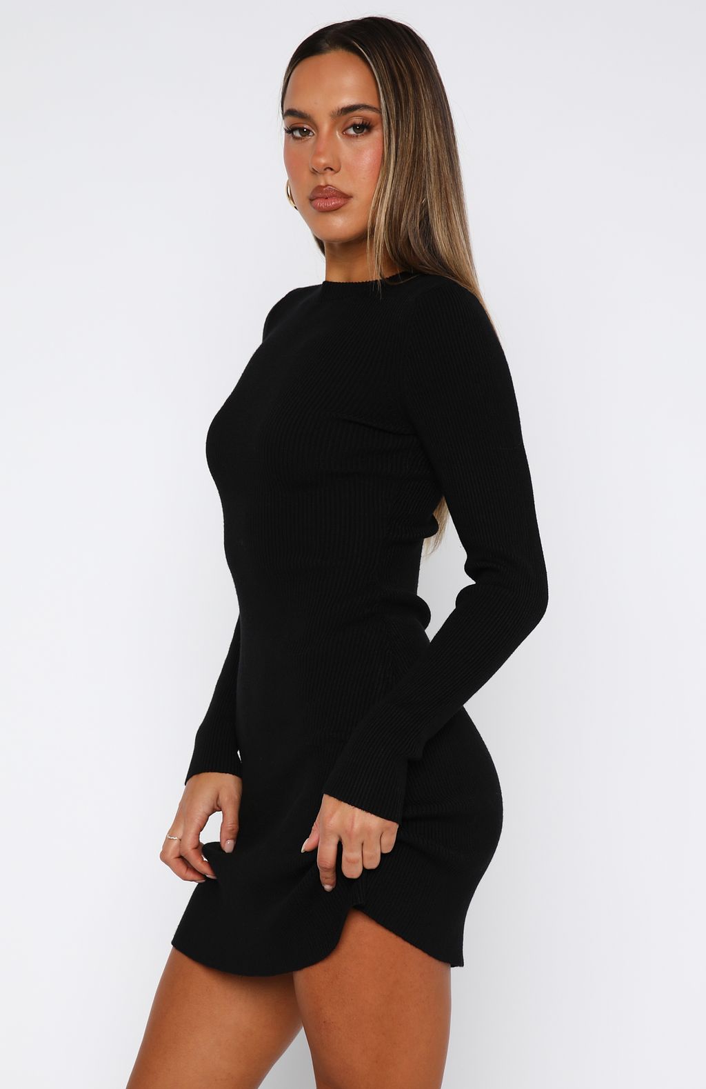 Black Long Sleeve Bodycon Mini Dress - Let's Be Together