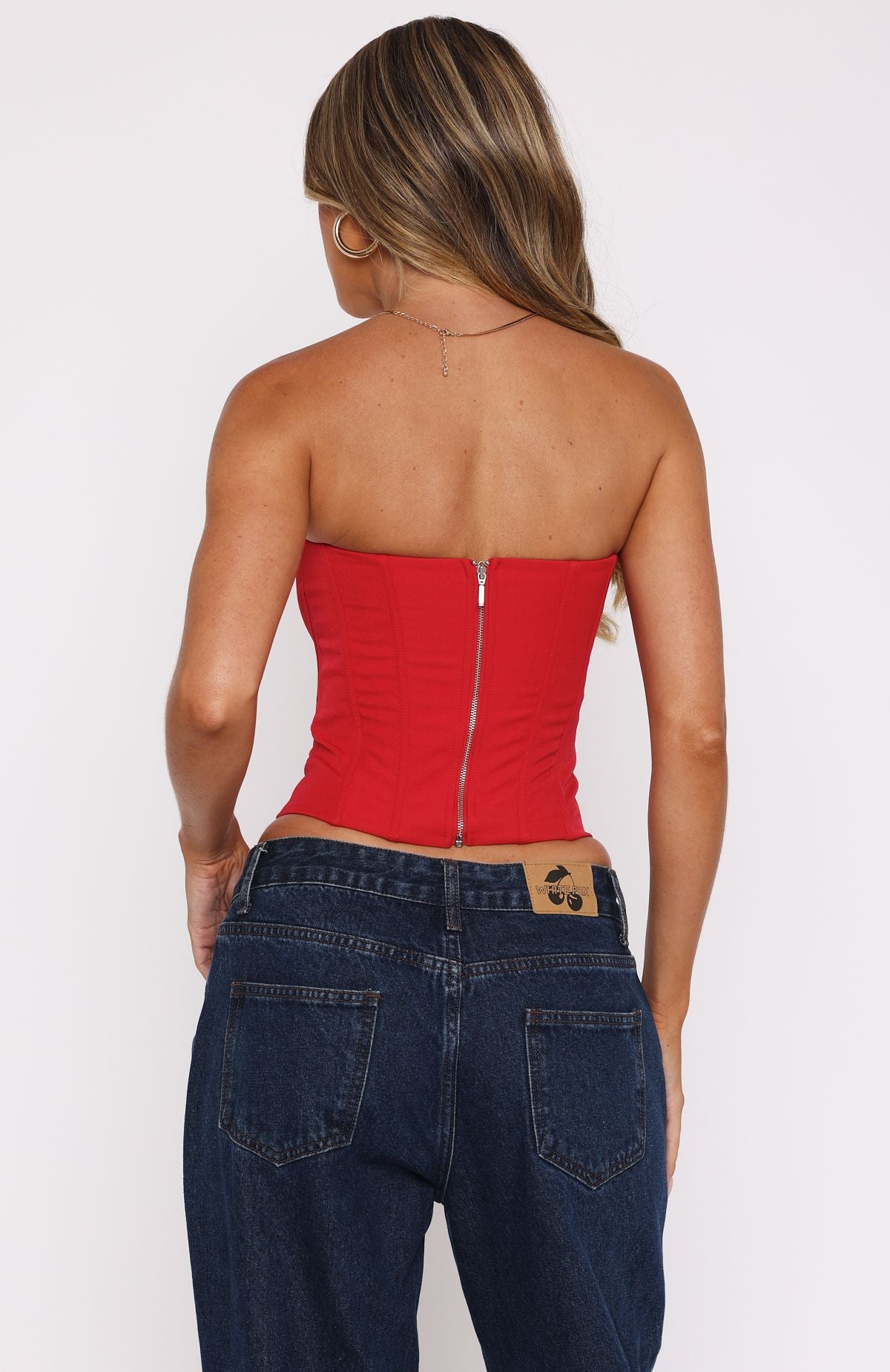 Red Strapless Bustier Top with Heart Cut-Out - Never Love Again