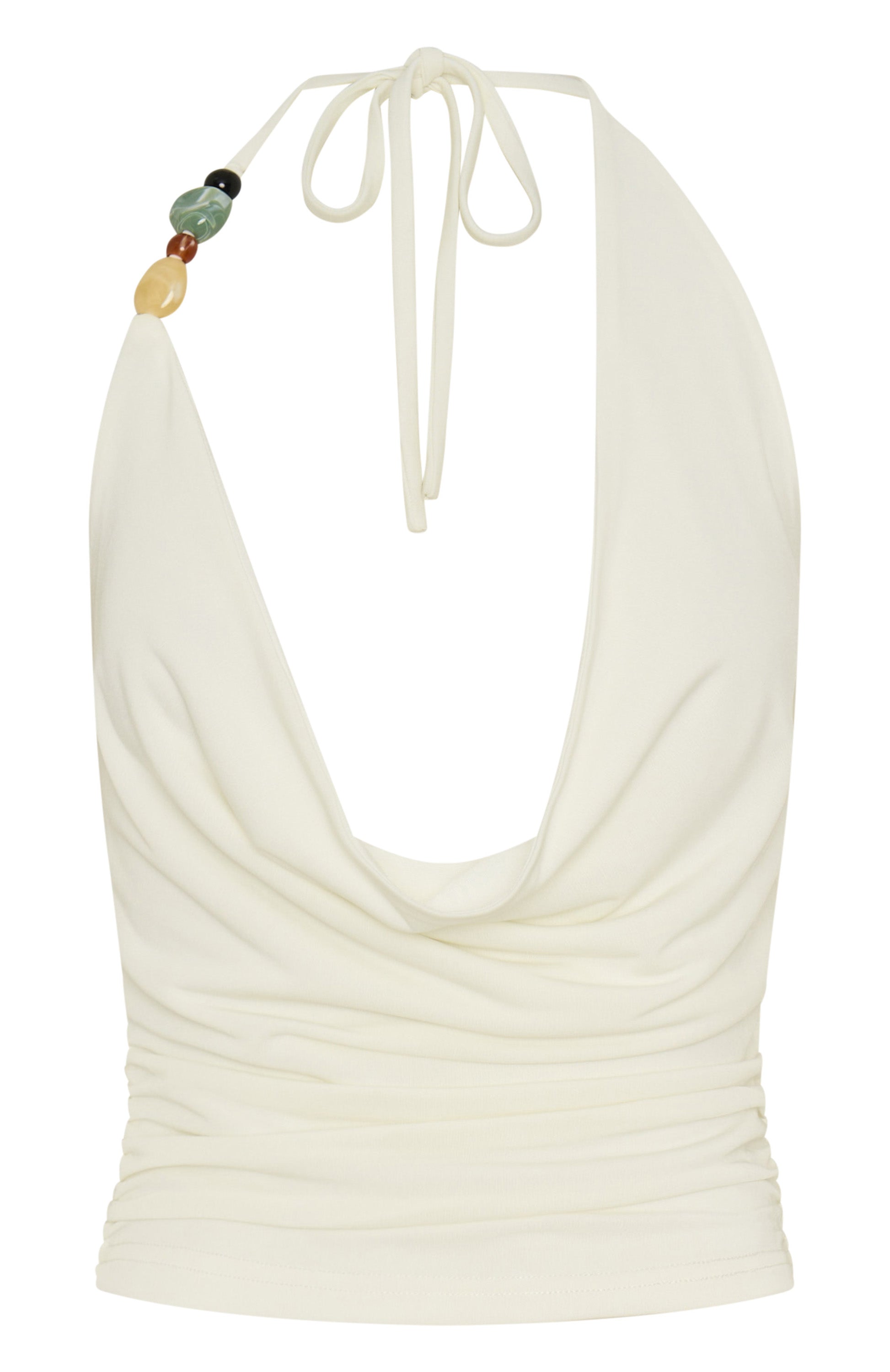 Selene Backless Halter Top in Off White with Beading