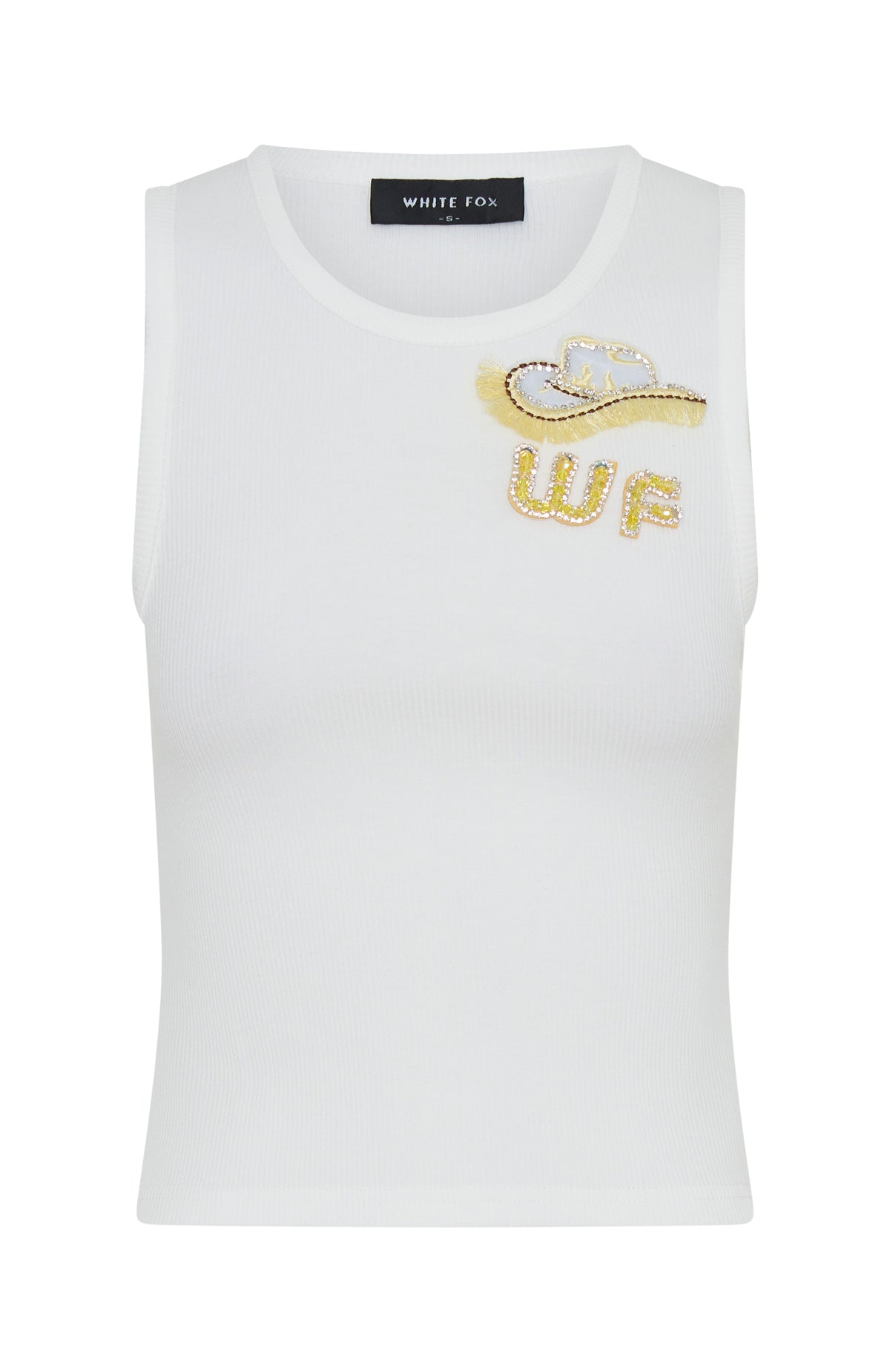 Honey Please Ribbed Tank Top - White & Yellow Sleeveless WF Logo