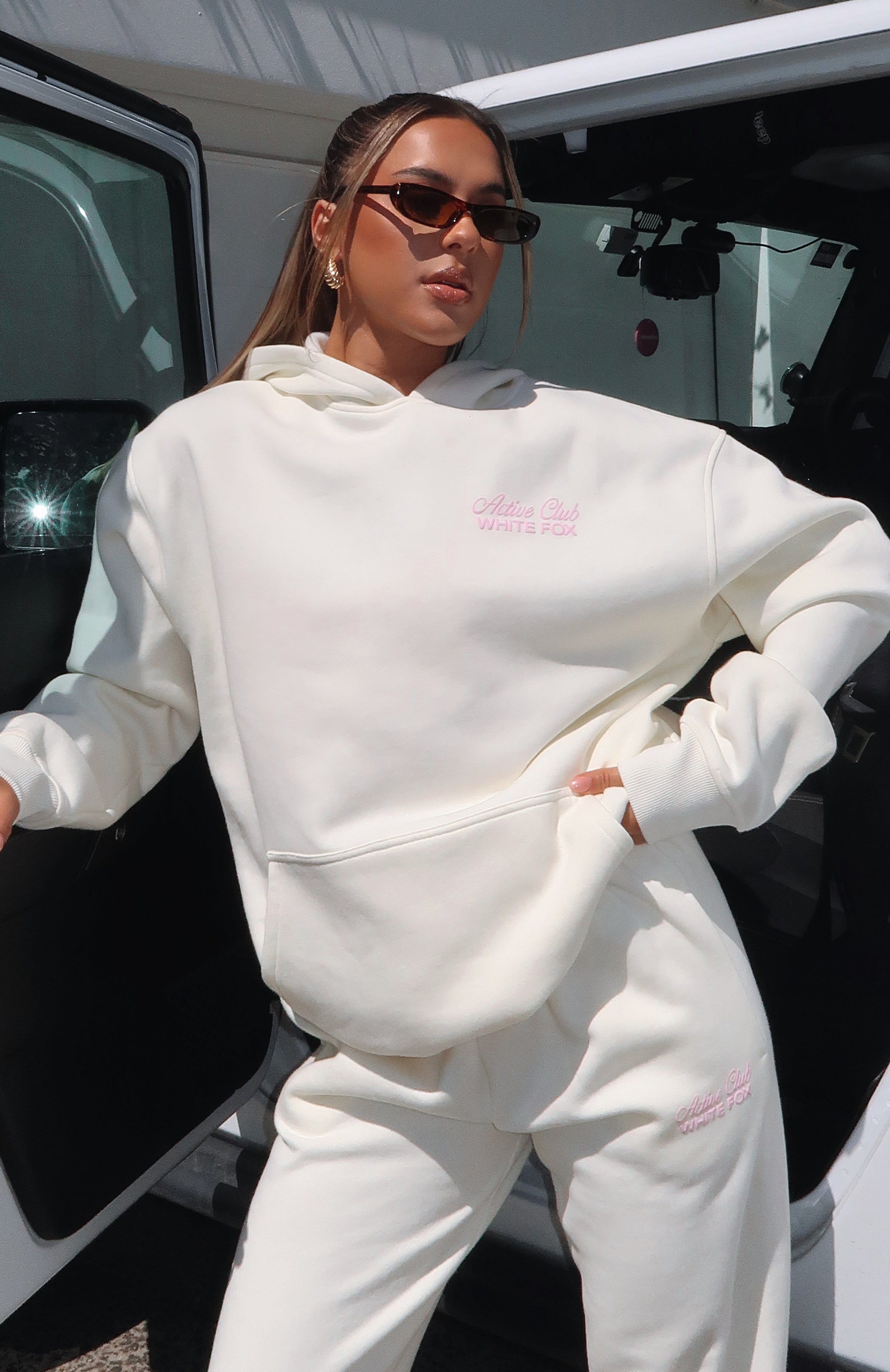 Active Club Oversized Hoodie - Off White Fleece Pullover