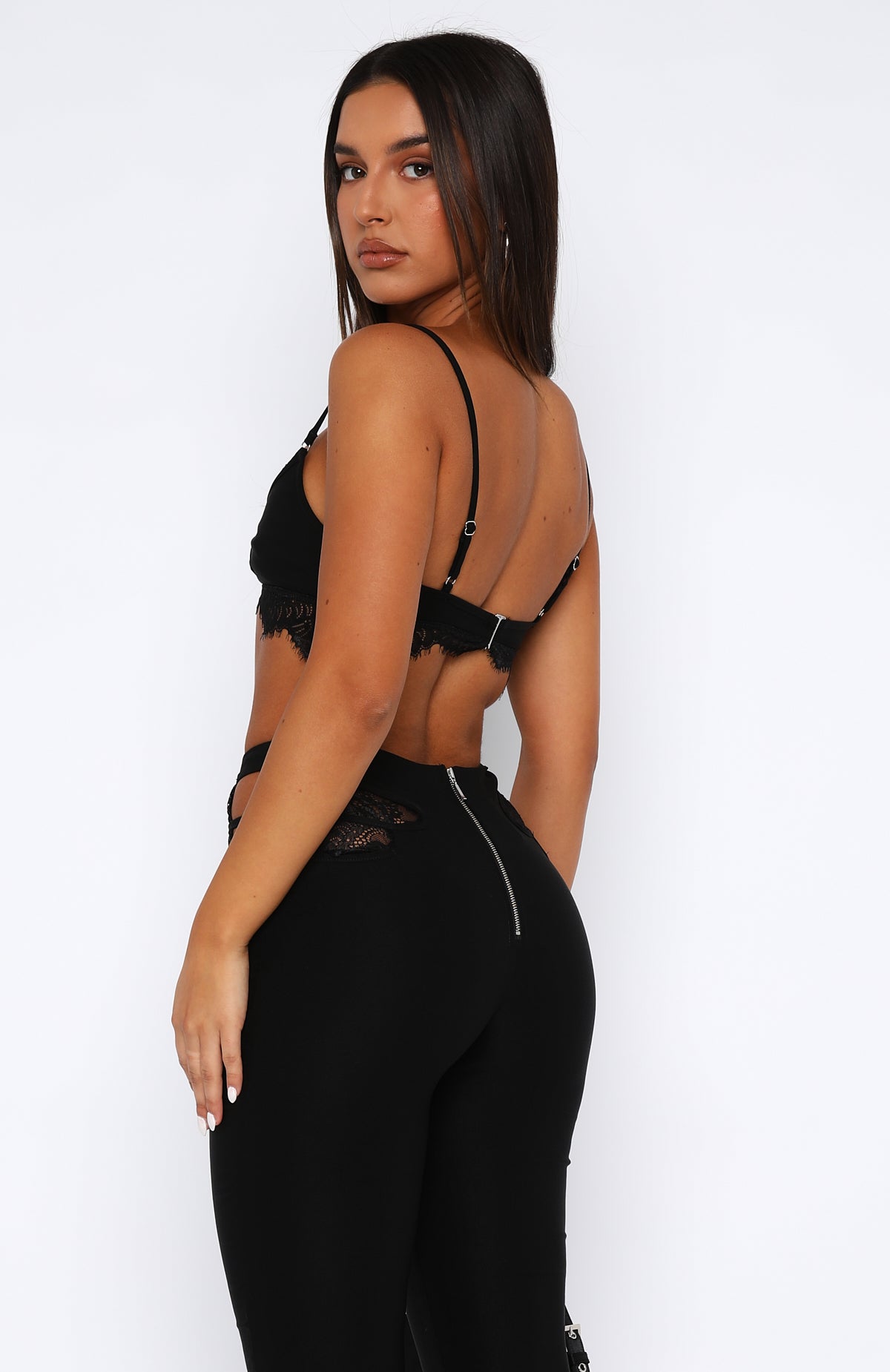 If I Were You Black Lace Crop Top with Cut-Out Design