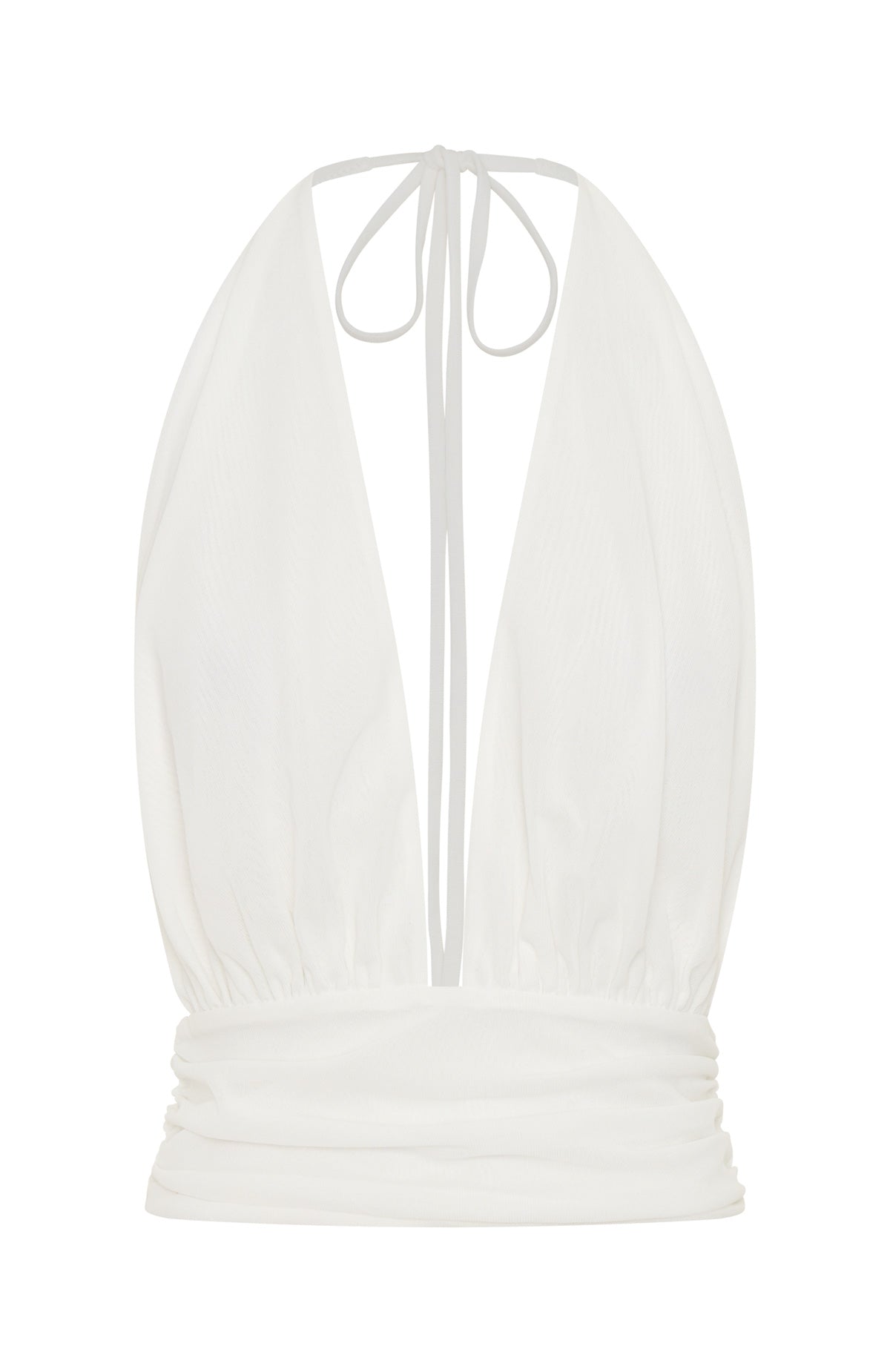 Dolce Dreams Off White Halter Top with Ruched Detail