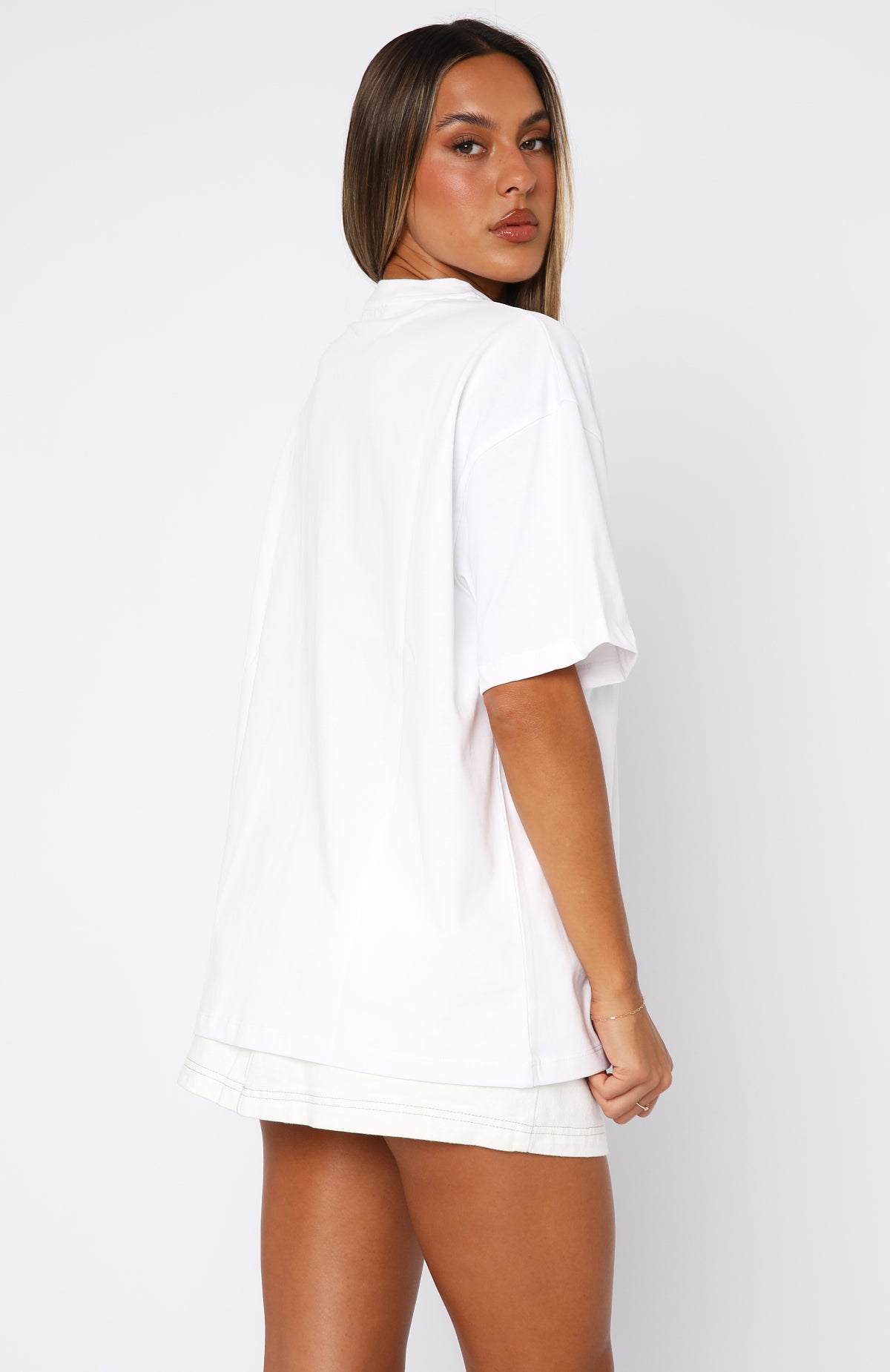 Oversized White Cotton T-Shirt with Graphic Print - Kick Your Feet Up Tee