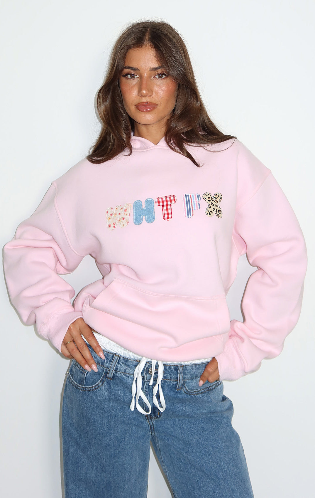 Pink Oversized Hoodie with Fleece Lining & Patchwork Logo