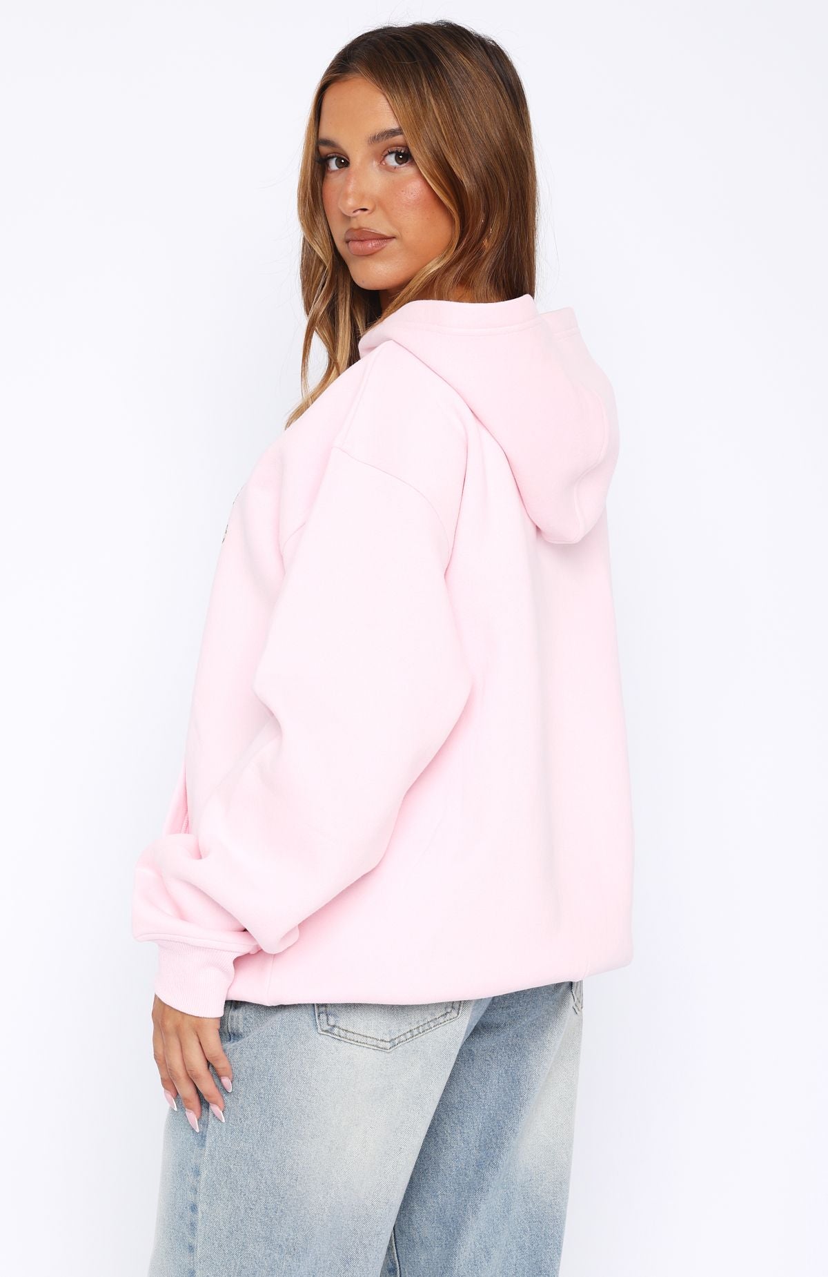 Pink Oversized Hoodie with Fleece Lining & Patchwork Logo