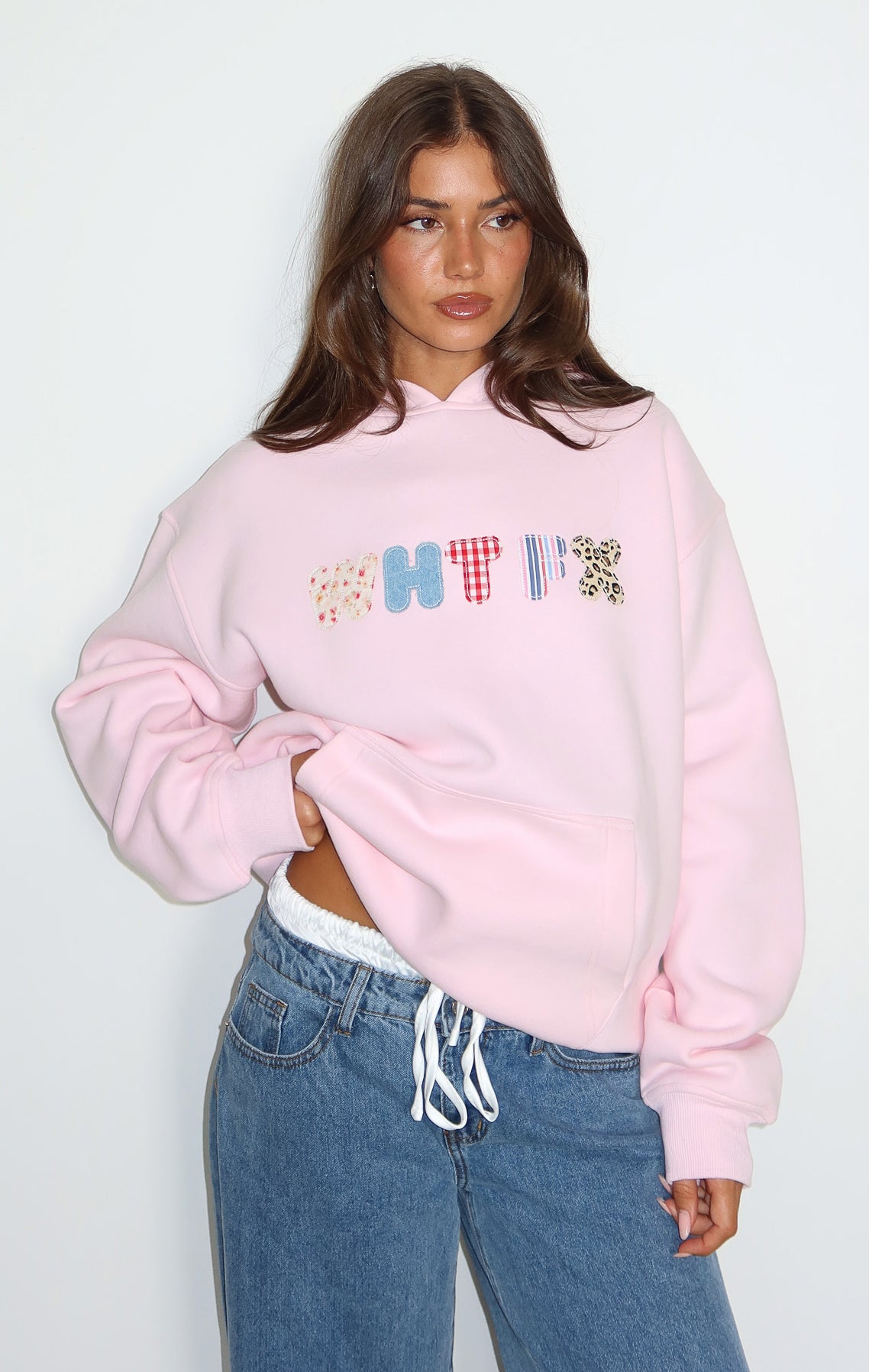 Pink Oversized Hoodie with Fleece Lining & Patchwork Logo