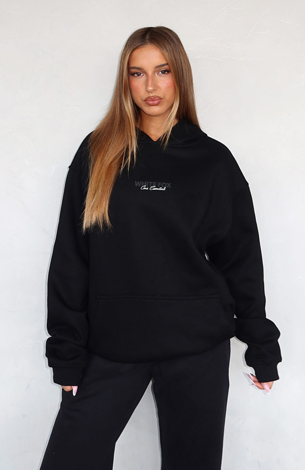 Core Essentials Black Oversized Hoodie - Fleece Lined Comfort