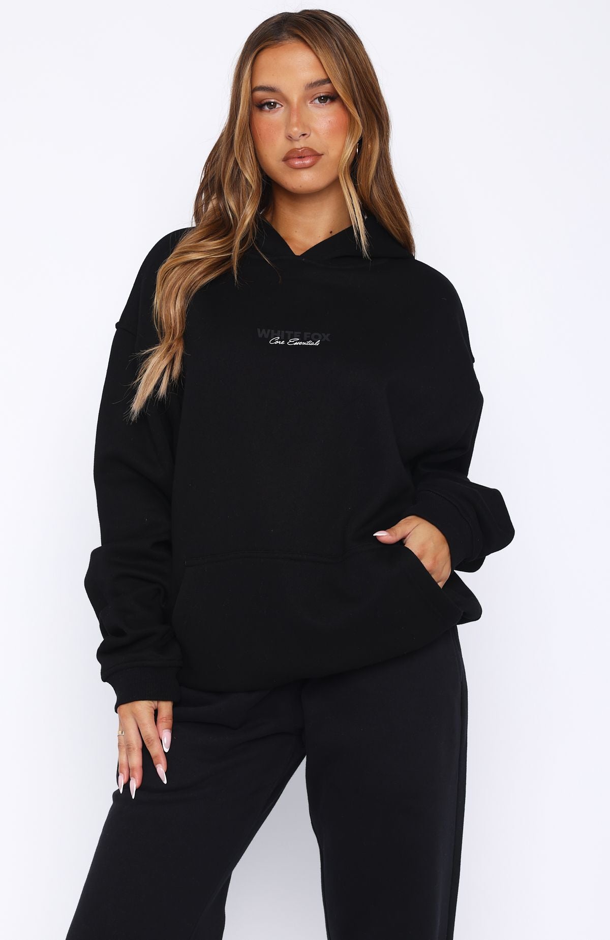 Core Essentials Black Oversized Hoodie - Fleece Lined Comfort