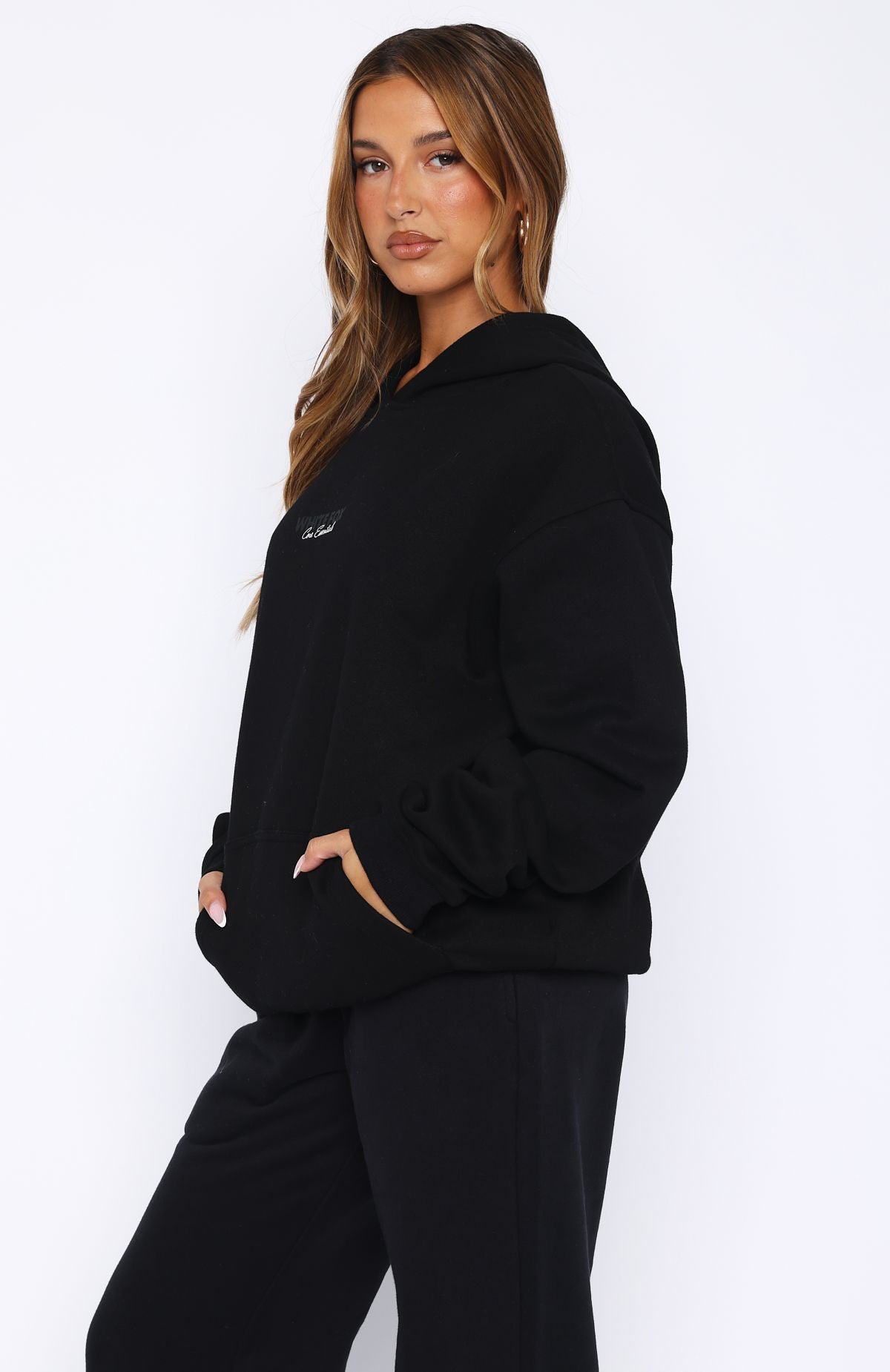 Core Essentials Black Oversized Hoodie - Fleece Lined Comfort