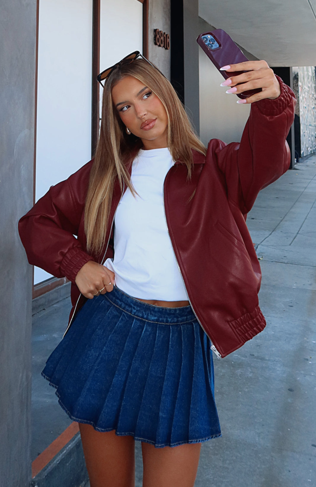 Might Cause Trouble Burgundy PU Leather Bomber Jacket