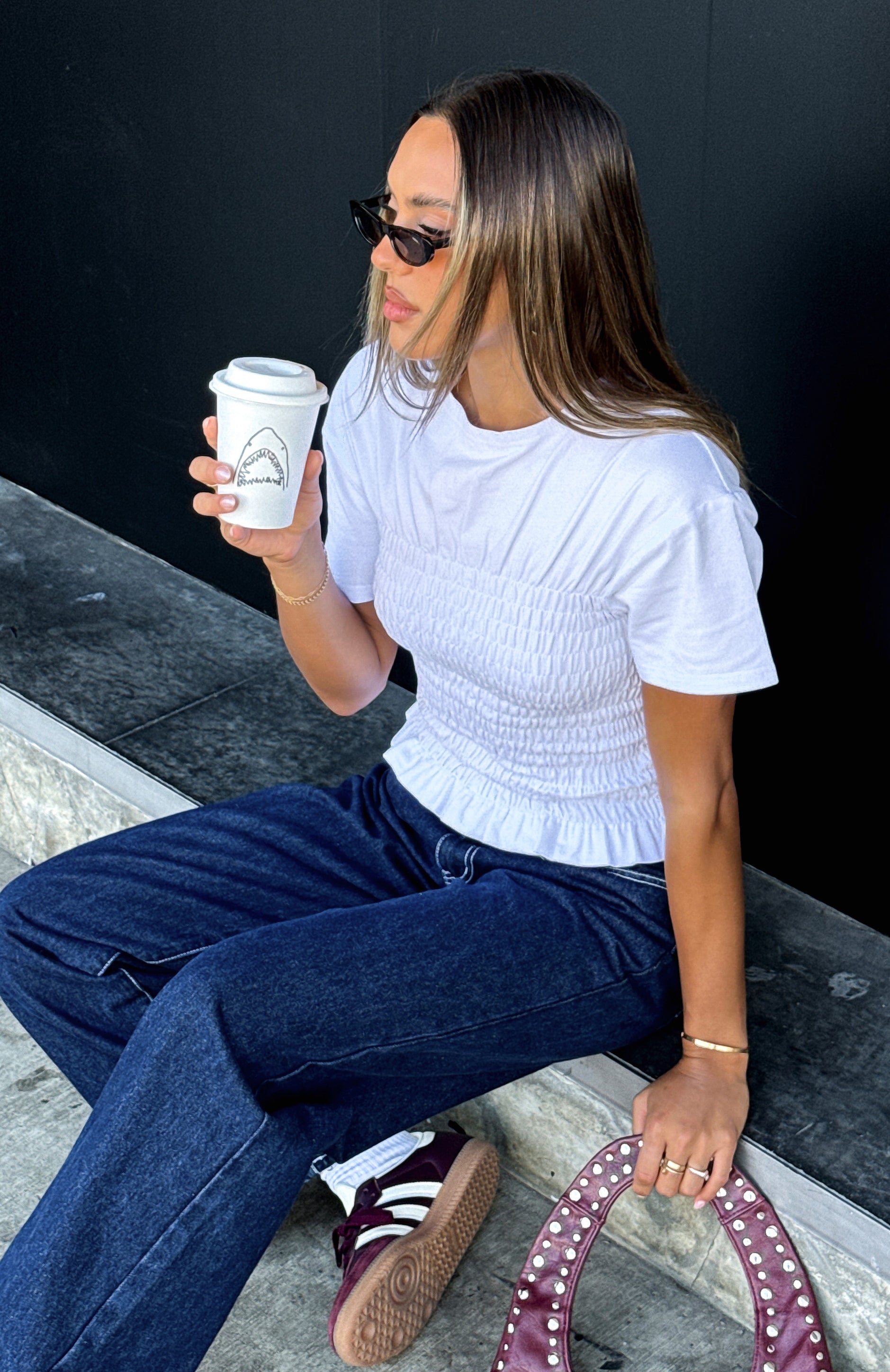 Women's Ruched White T-Shirt - Stretch Cotton Spandex Top