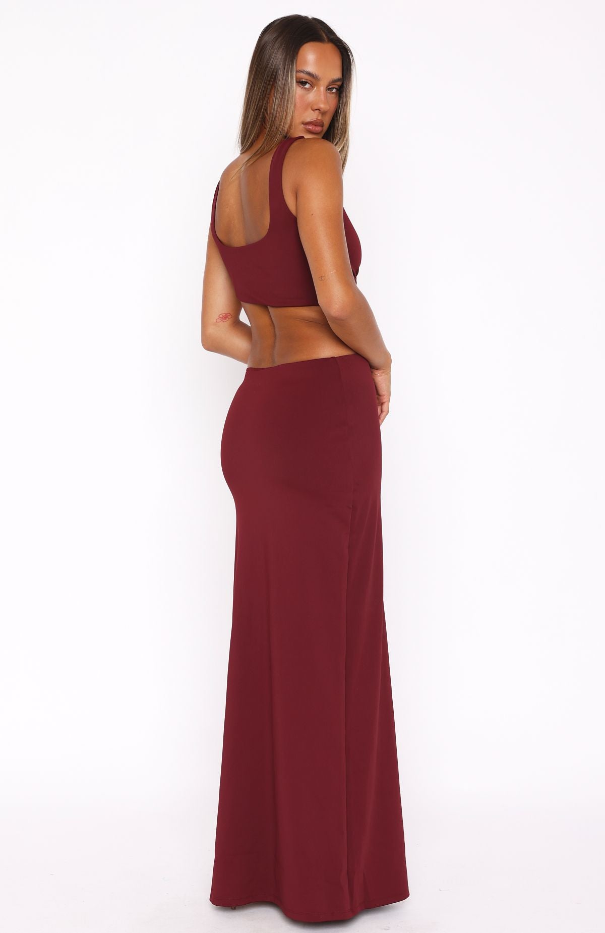 Burgundy Cut Out Maxi Dress with Plunge Neckline