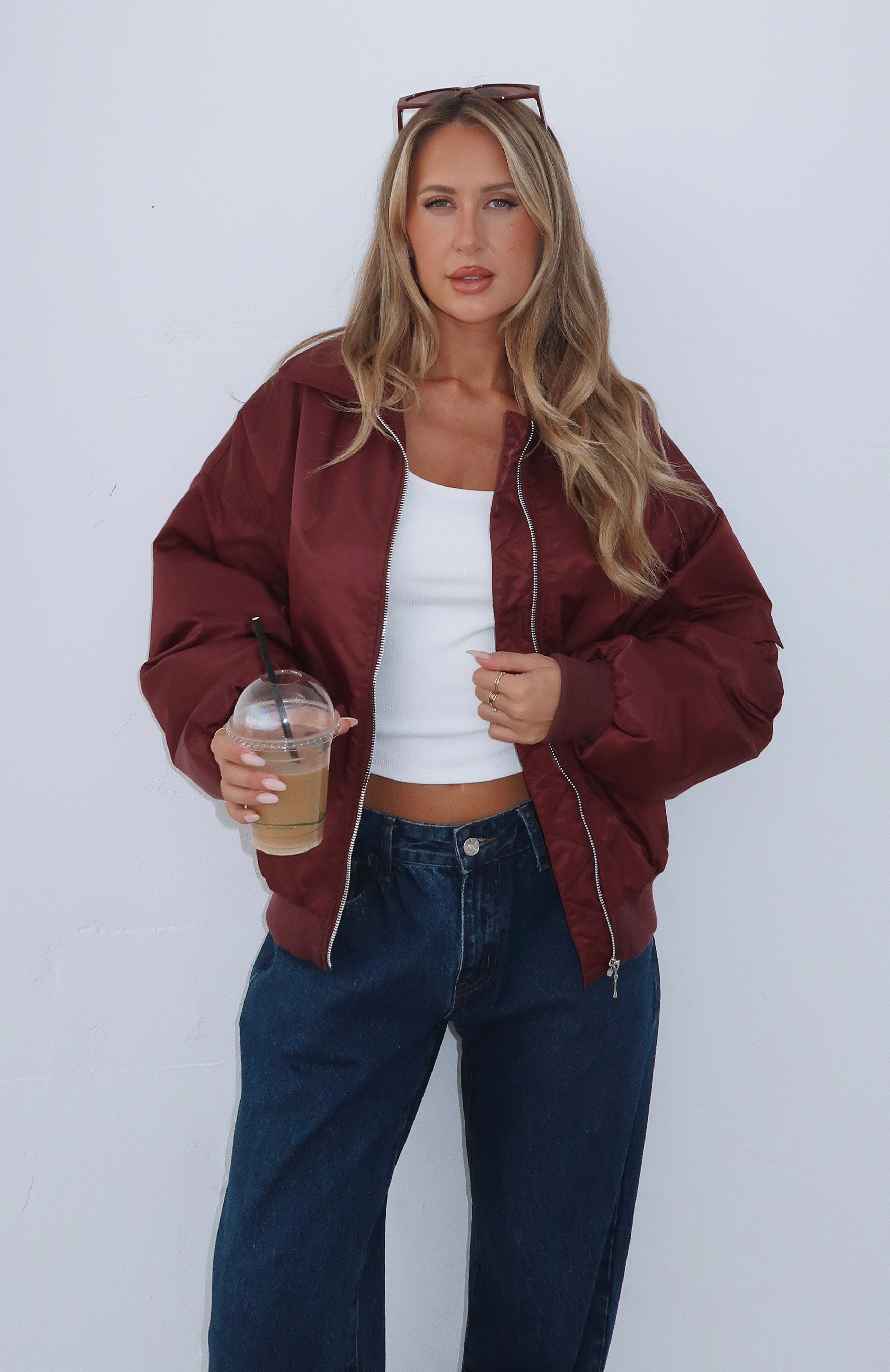Burning For You Burgundy Puffer Bomber Jacket - Oversized & Warm