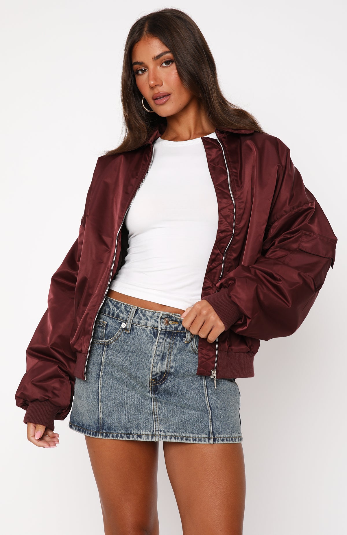Burning For You Burgundy Puffer Bomber Jacket - Oversized & Warm