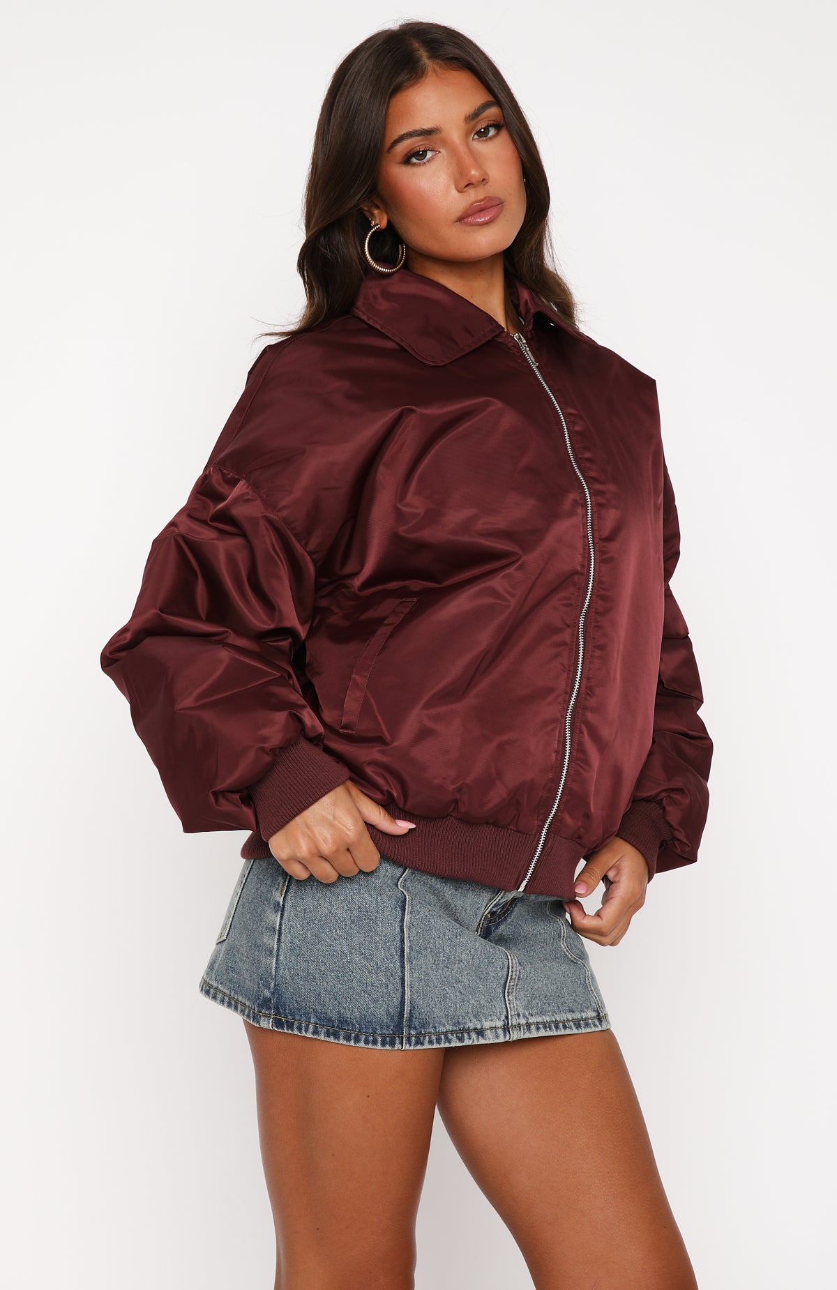 Burning For You Burgundy Puffer Bomber Jacket - Oversized & Warm