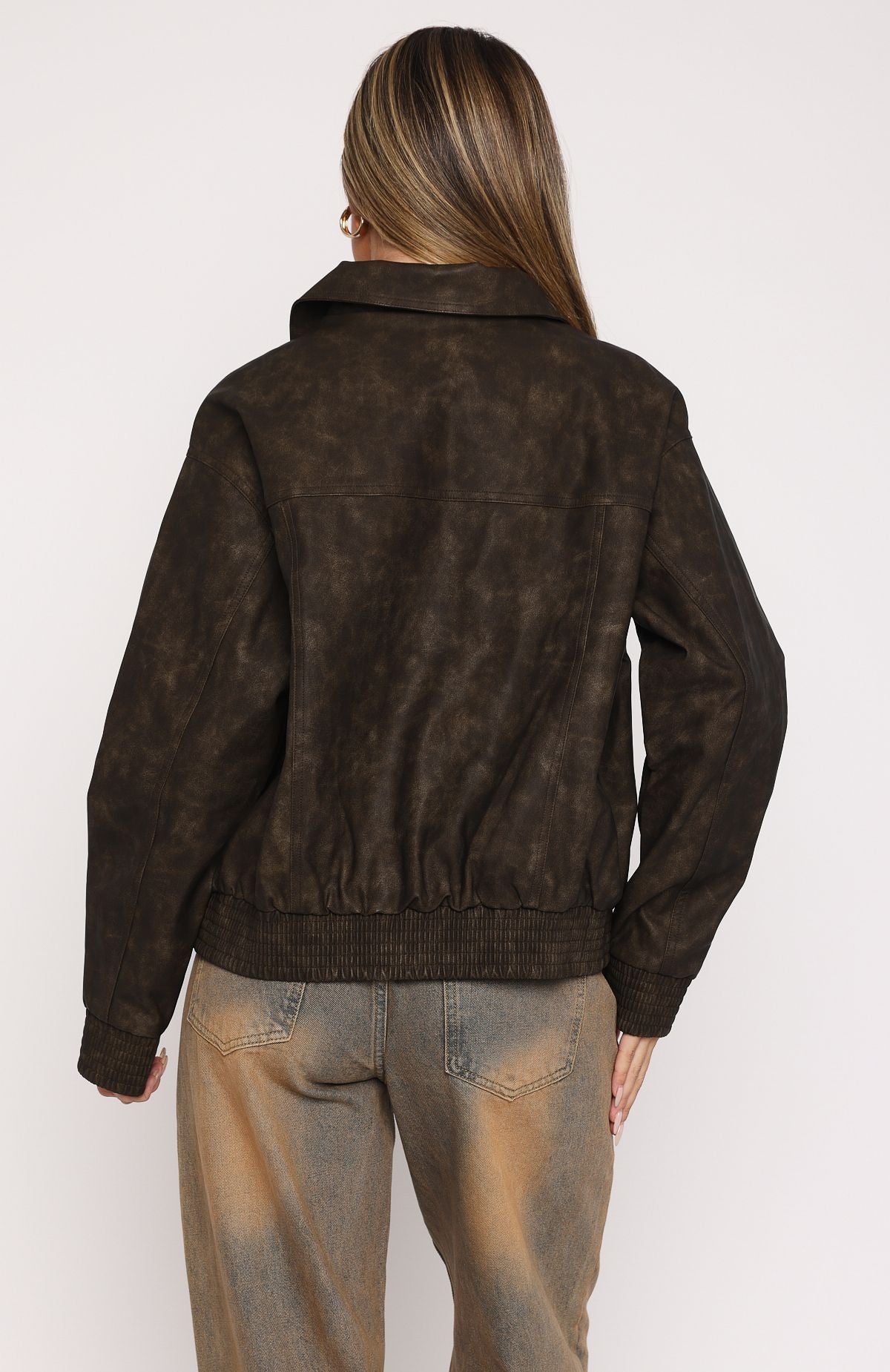 Chocolate PU Bomber Jacket by Make Things Right – Relaxed Fit