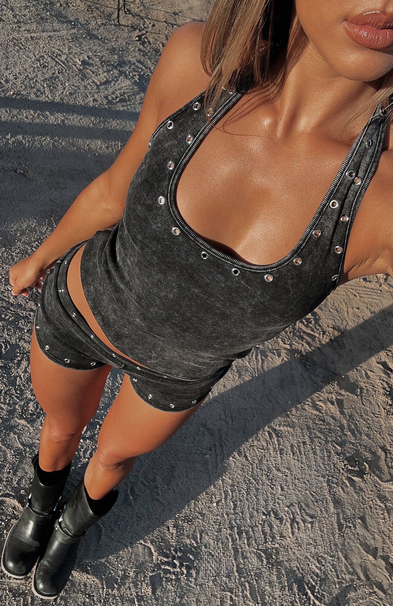 Lost Souls Black Halter Top - Studded Cropped Cotton Top