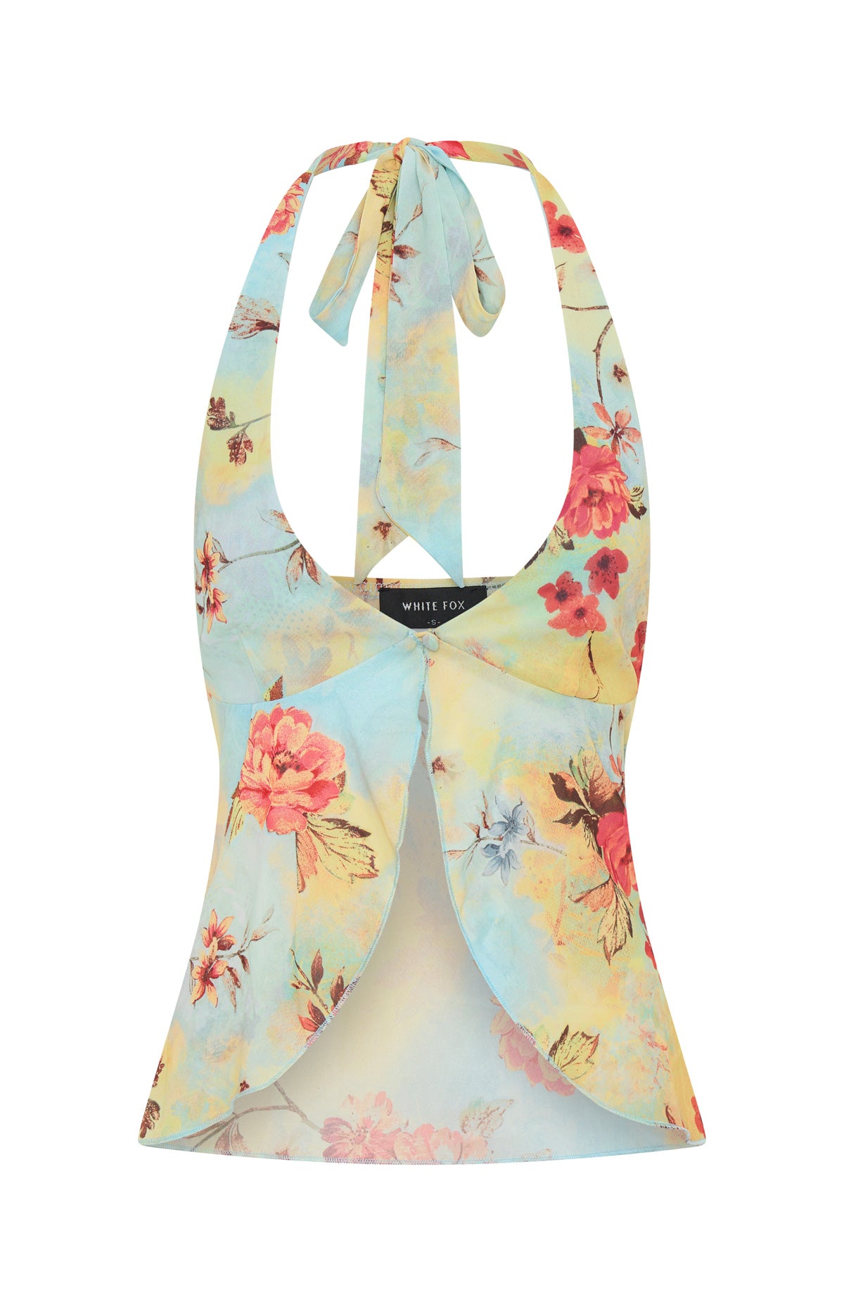 Sweet Tea Halter Top - Sheer Printed Cropped Blouse with Tie Back