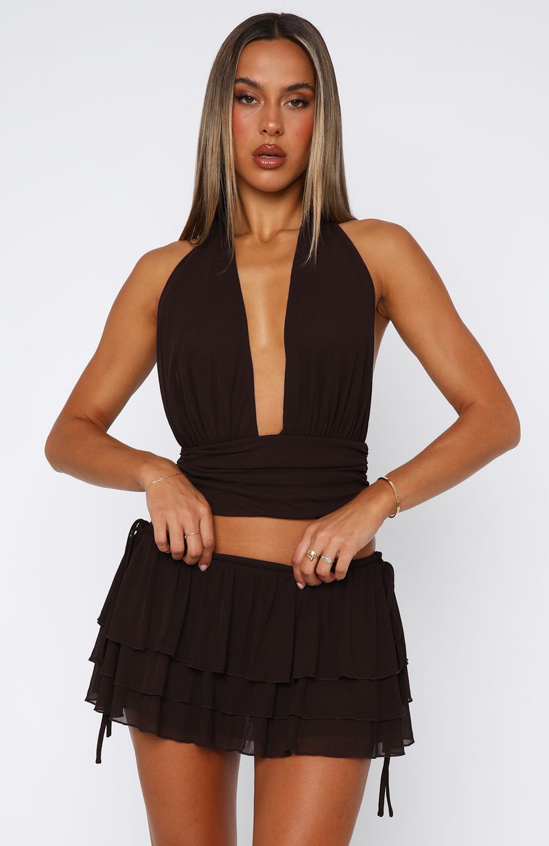 Dolce Dreams Chocolate Halter Top with Tie Straps