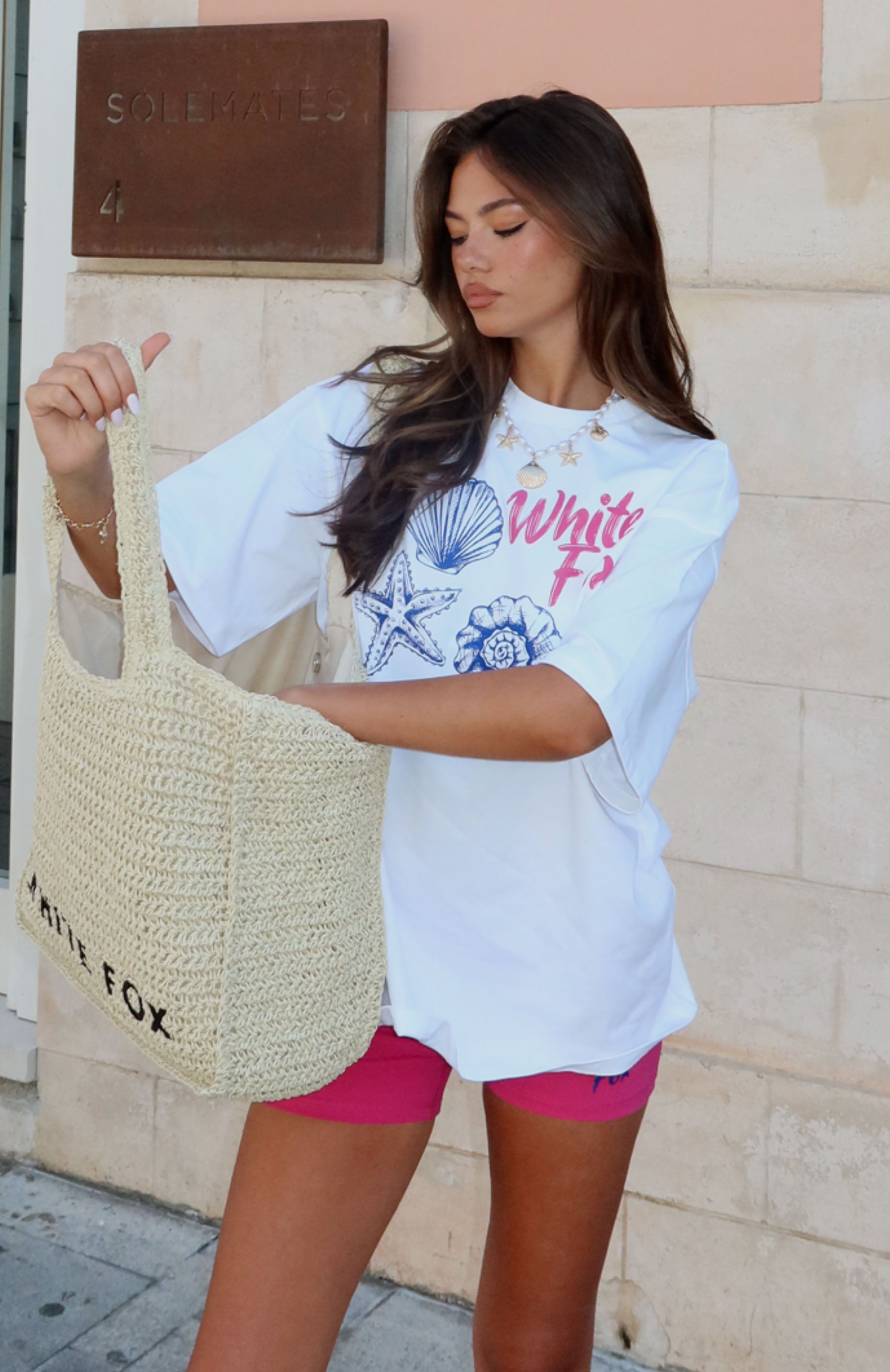 White Fox Pick Up Shells Graphic Oversized Cotton Tee
