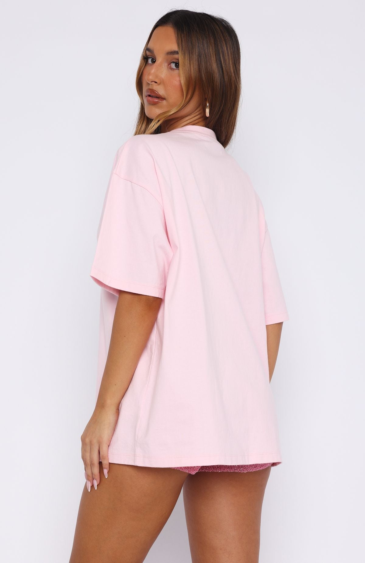 Pink Sweet Bloom Oversized Cotton T-Shirt with Beaded Design