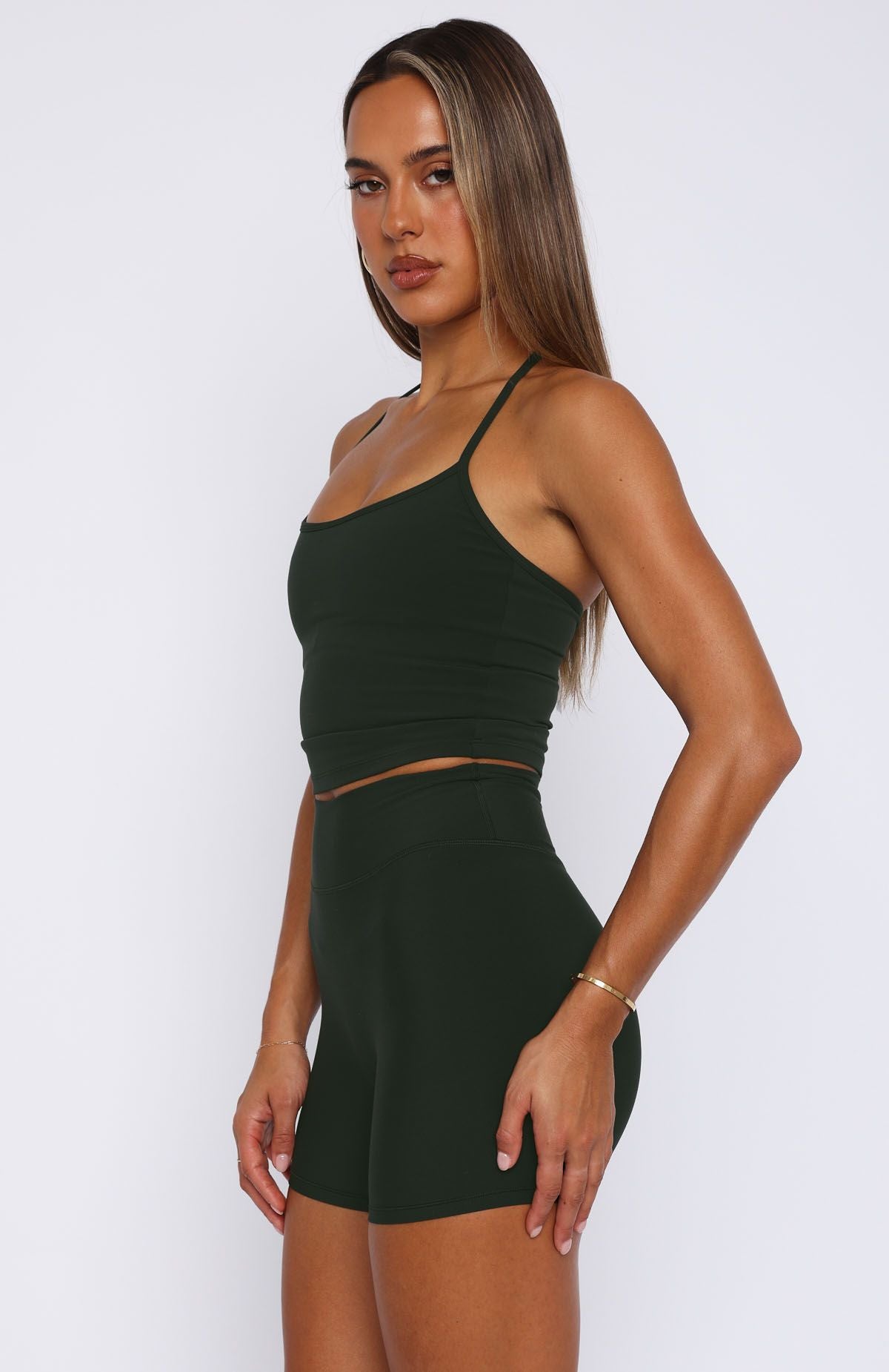 White Fox Active Keep Up High Waisted 4" Bike Shorts - Forest