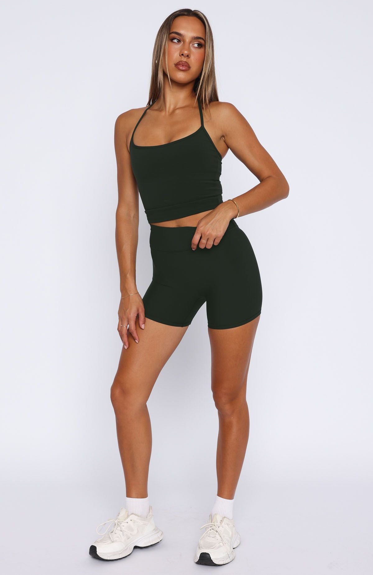 White Fox Active Keep Up High Waisted 4" Bike Shorts - Forest