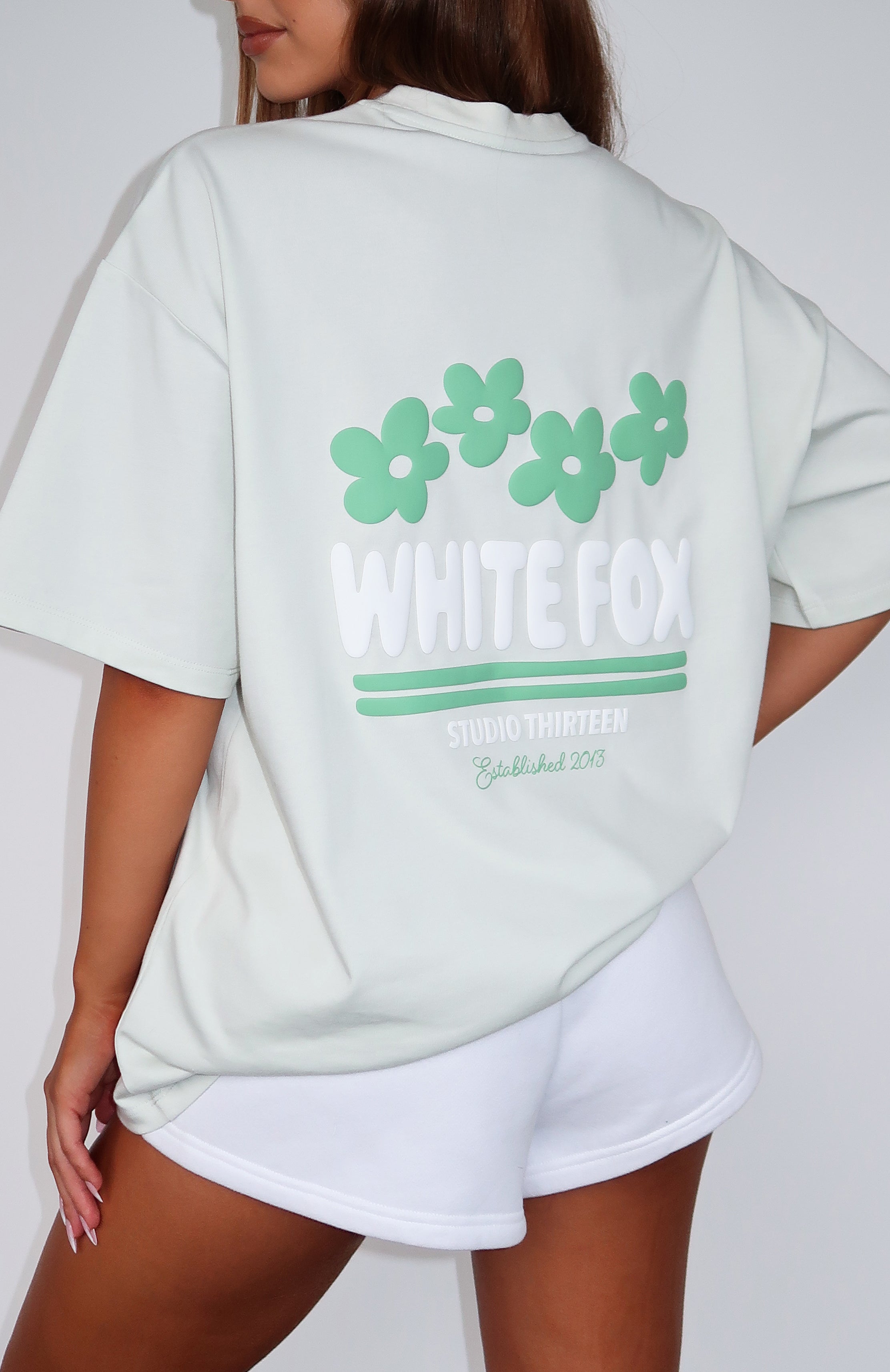 White Fox Tropic Time Oversized Cotton Tee - Sage Green