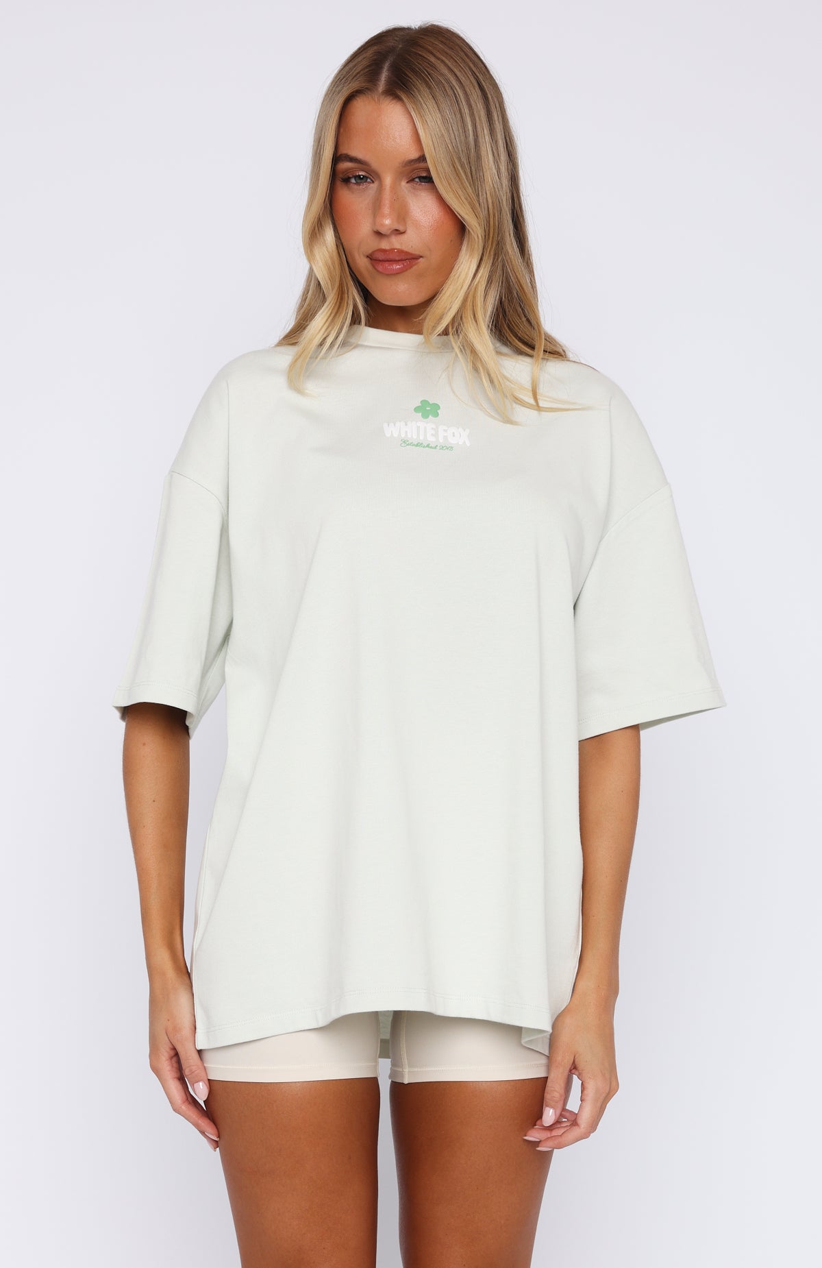 White Fox Tropic Time Oversized Cotton Tee - Sage Green