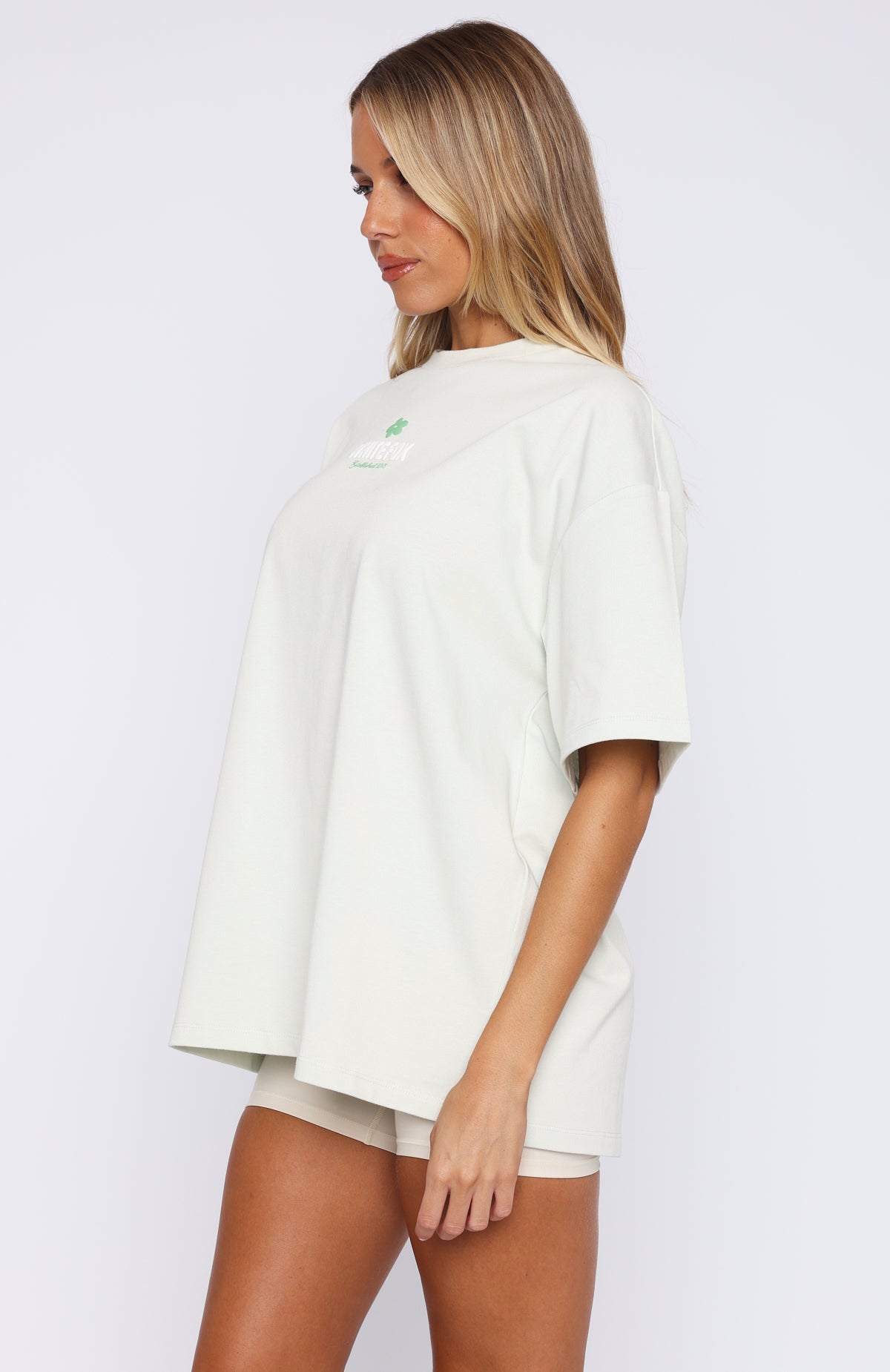 White Fox Tropic Time Oversized Cotton Tee - Sage Green