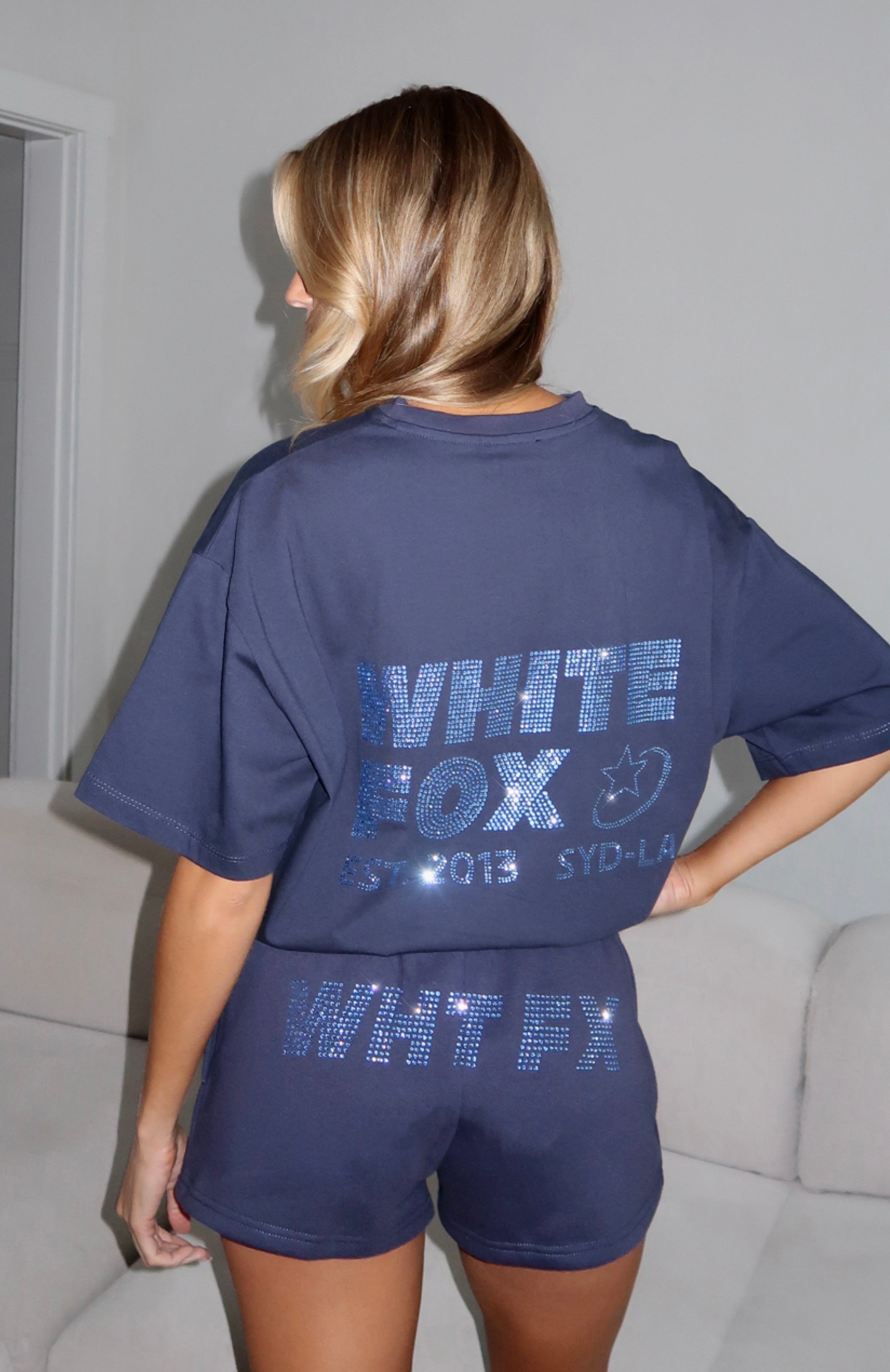 Always Shining Oversized T-Shirt Navy with Diamanté Logo