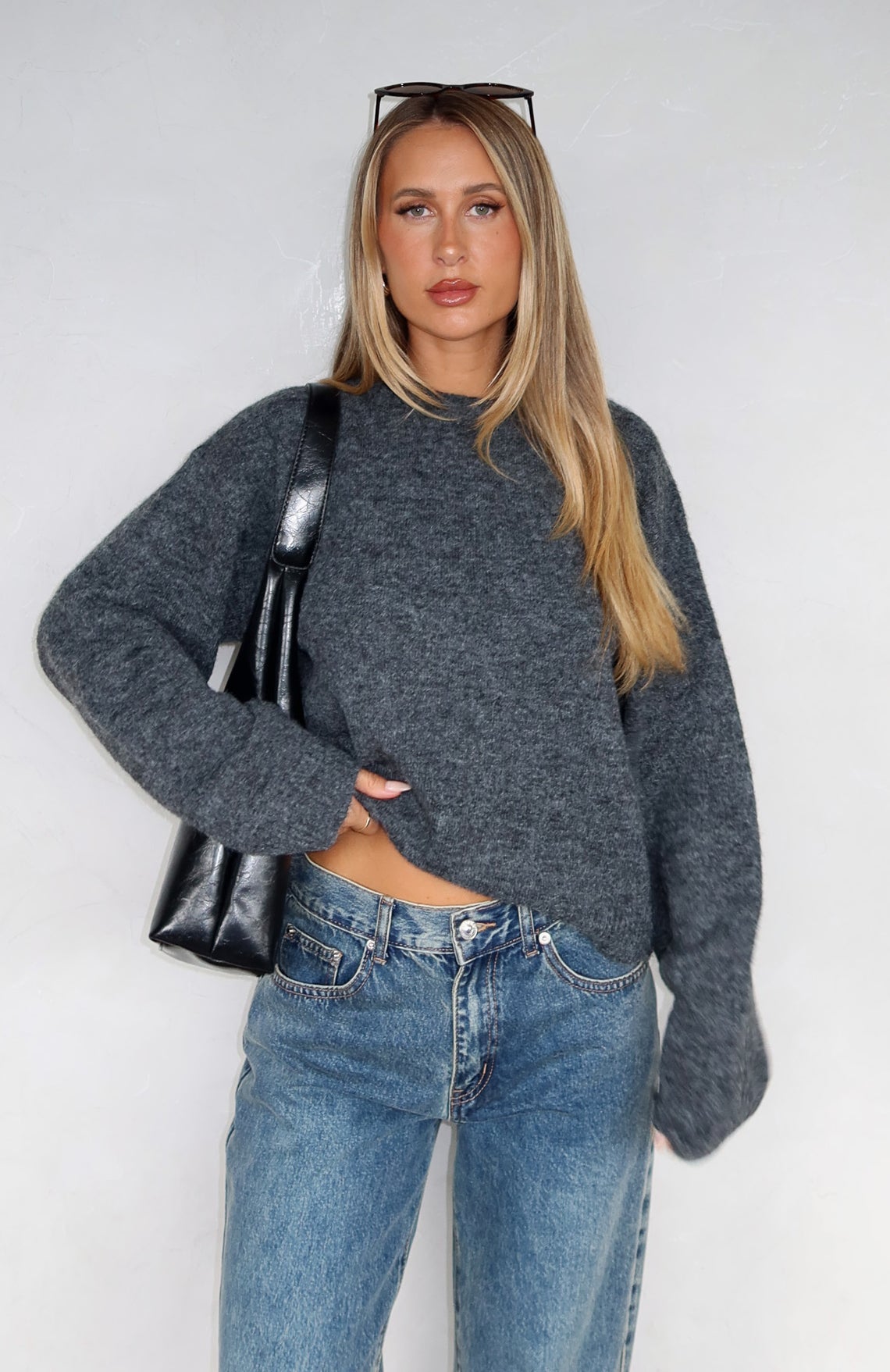 Charcoal Knit Sweater for Women - Warm Whispers Cropped Pullover
