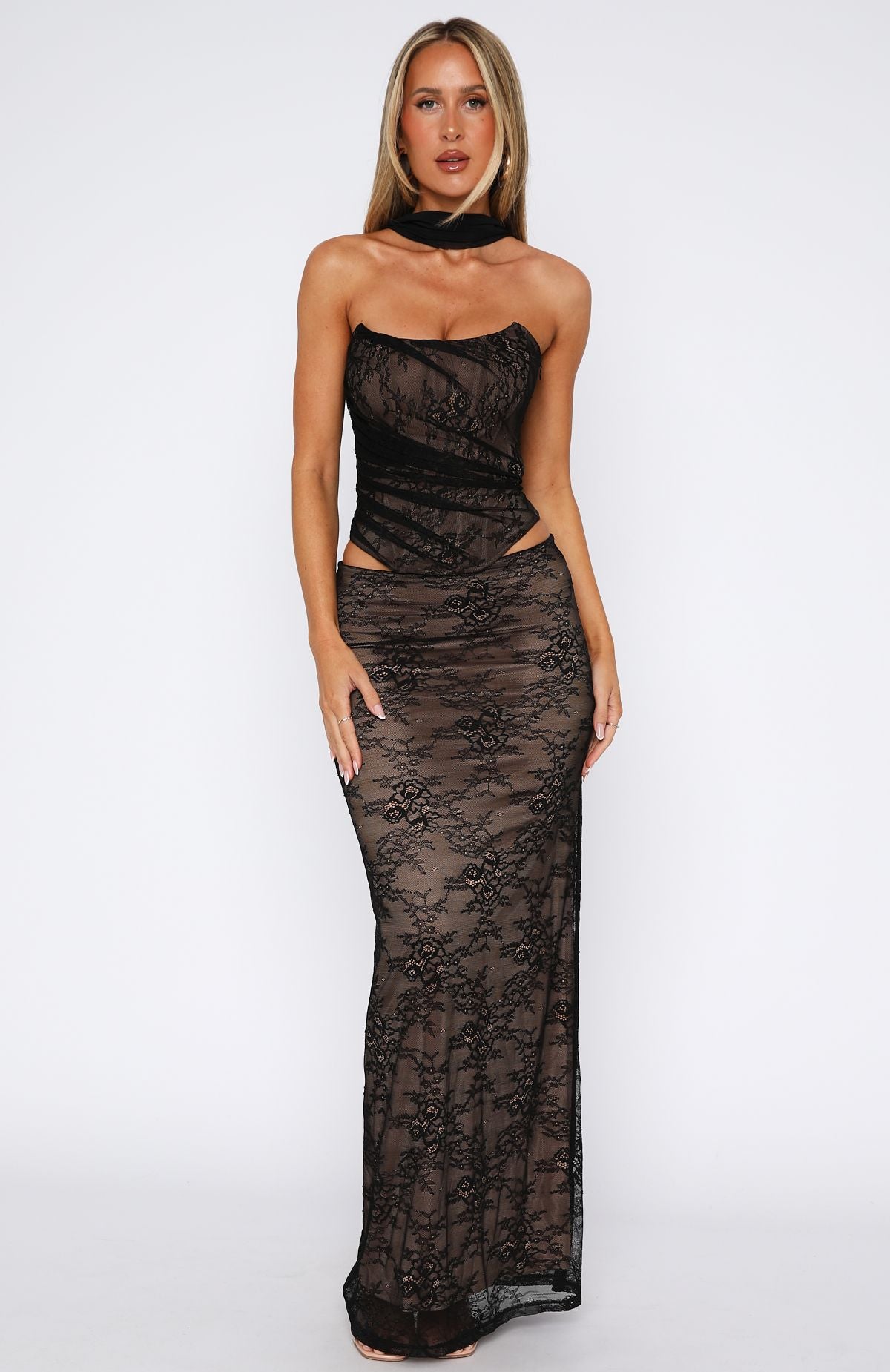 Forever After Black Lace Maxi Skirt with Elastic Waistband