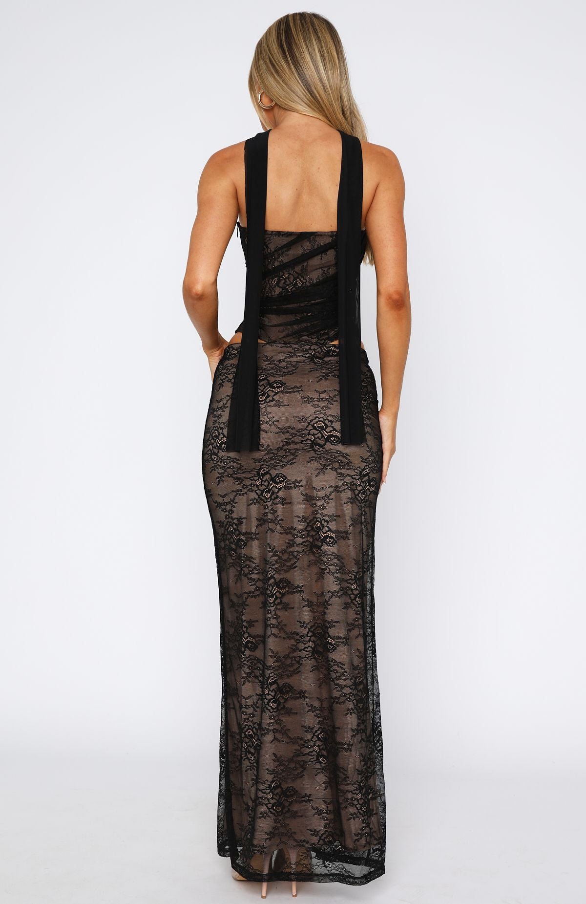 Forever After Black Lace Maxi Skirt with Elastic Waistband